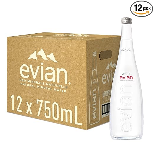 Evian Natural Mineral Water Bottle, 12 x 750 ml