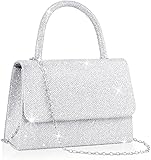 Larcenciel Clutch, Glitzer Damen Handtasche mit Abnehmbarer Kette, Metallisch Pailletten Abendtaschefür Hochzeit, Party, Date Silber Pailletten