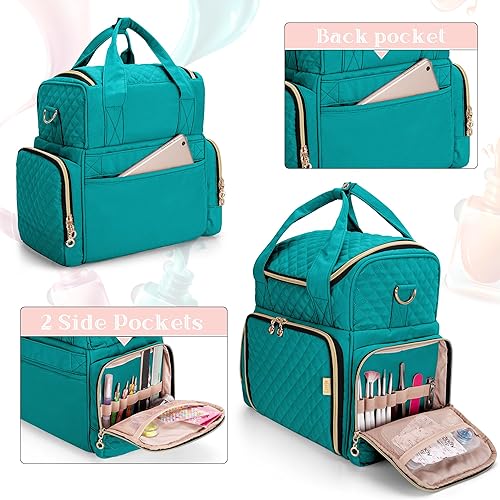 Vista 12 de LUXJA Organizador de esmalte de uñas con capacidad para 48 botellas y una lámpara de uñas, estuche de esmalte de uñas con 2 bolsas extraíbles y Negro