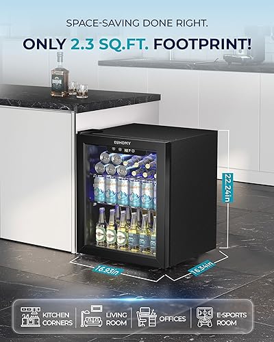 Miniatura 3 de EUHOMY Refrigerador de bebidas  Mini refrigerador de 68 latas con puerta de vidrio para refrescos, cerveza, vino, refrigerador pequeño con control