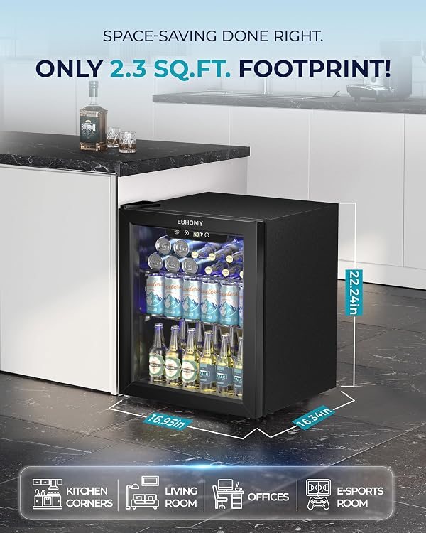 EUHOMY Beverage Refrigerator Cooler - 68 Can Mini Fridge with Glass Door for Soda, Beer, Wine, Small Refrigerator with Digital Temperature Control and Adjustable Shelves for Home Office Bar, 1.7 Cu.ft by EUHOMY - Image 3