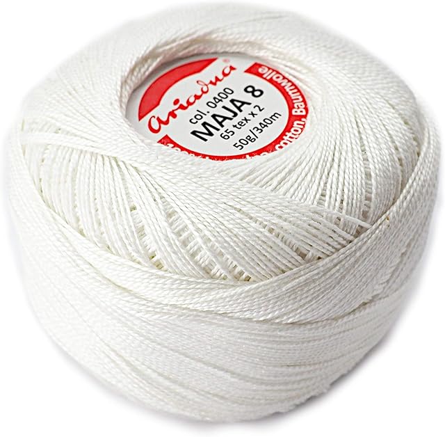 Pearl Crochet Cotton Embroidery Ball Yarn 229yd/210m Quality Thread 50g Size 8 White (0400)