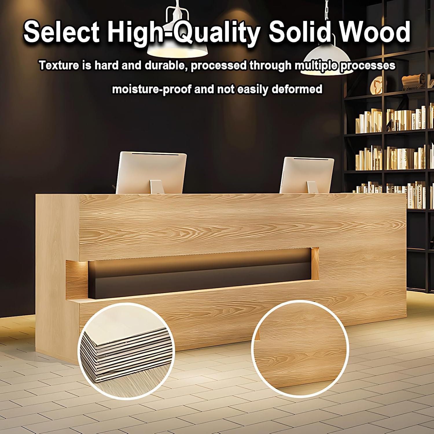 72IN Modern Reception Desk - Luxury Checkout Retail Counter with Independent Host Location, Front Office Desk with Drawer, Custom Logo, No Installation Required, Custom Size Grey