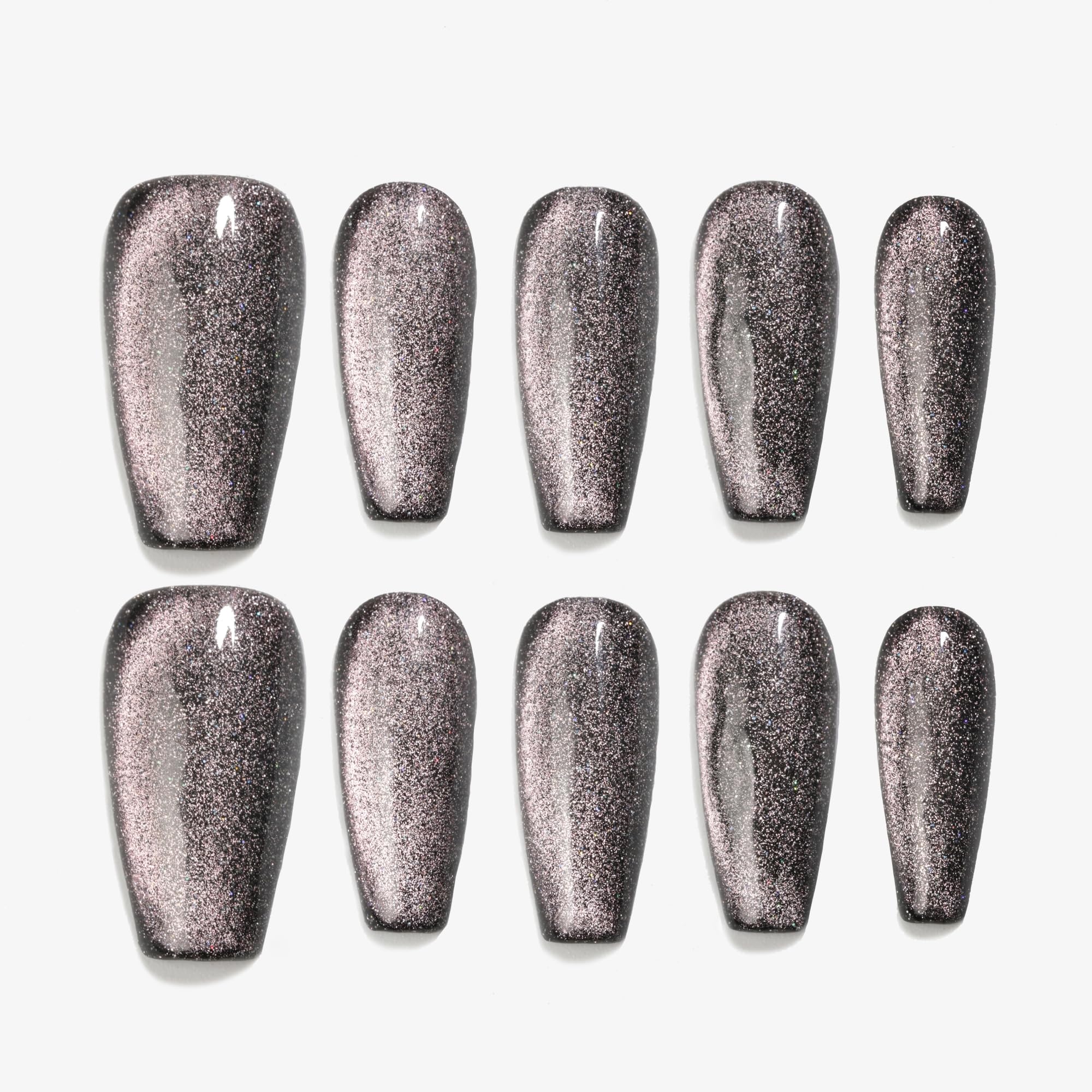 Sun&Beam Nails Handmade Press-on Medium Long Almond Fuchsia Pink Cat Eye Design Charming False Nail Tips 10 Pcs (#124 L) — view 57