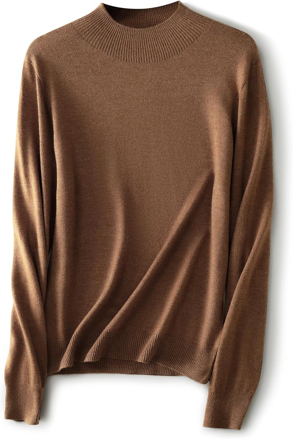 Women's Merino Wool Blend Sweater Fall Winter Mock Neck Long Sleeve First-Line Ready to Wear Seamless Knit Sweater