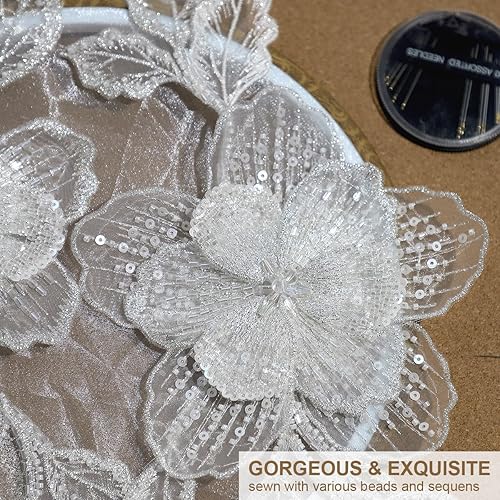 Miniatura 5 de AP03-WH) - Cuentas de costura hechas a mano, parches de encaje plateado brillante para coser en lentejuelas, accesorio de corpiño con cuentas de