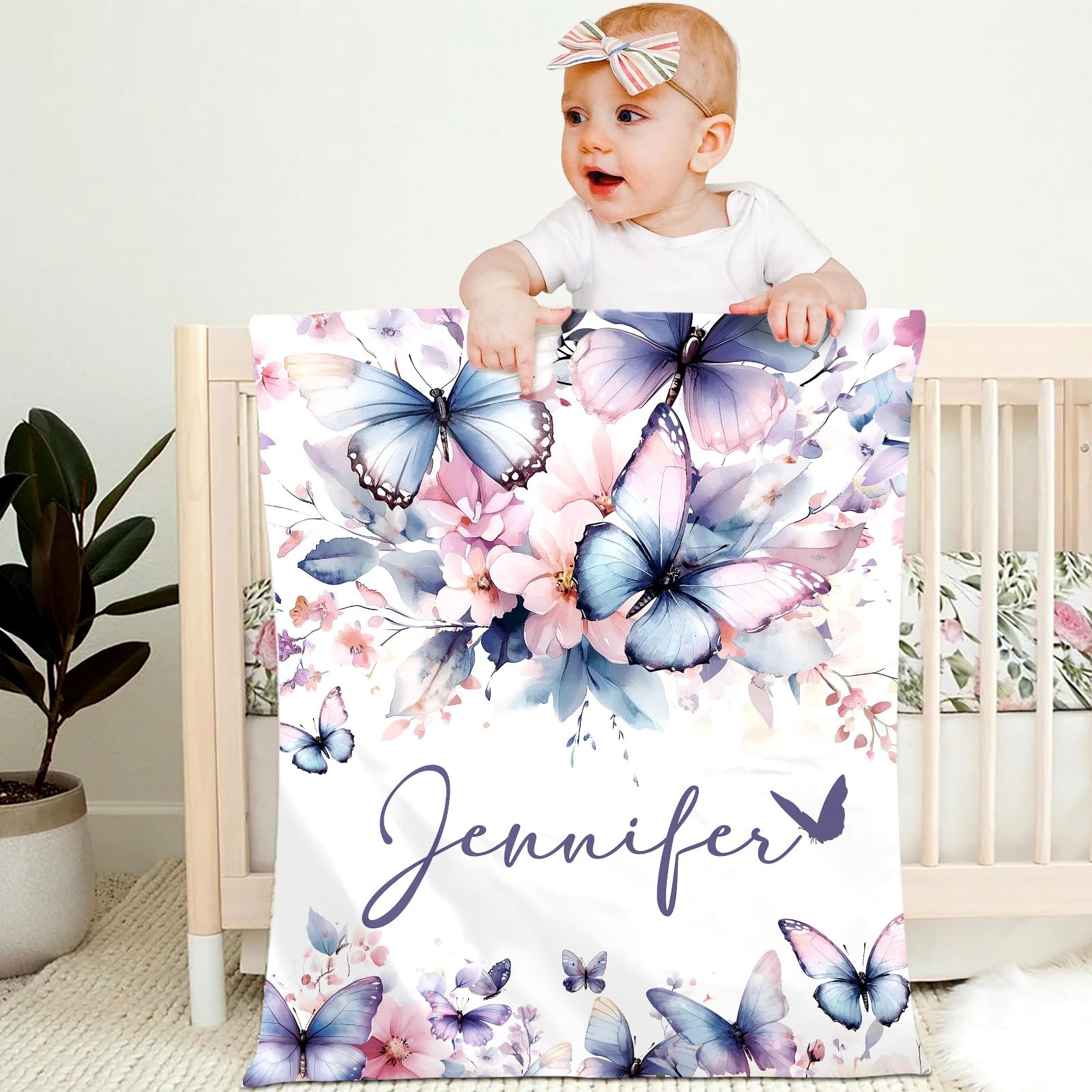 Personalised Baby Blanket with Name Custom 70x100cm Children Girl Boy Kid Throw Blanket Soft Cozy Flannel Name Blanket Animal Elephant Panda Gifts for Newborn Toddlers Adults Birthday Christmas