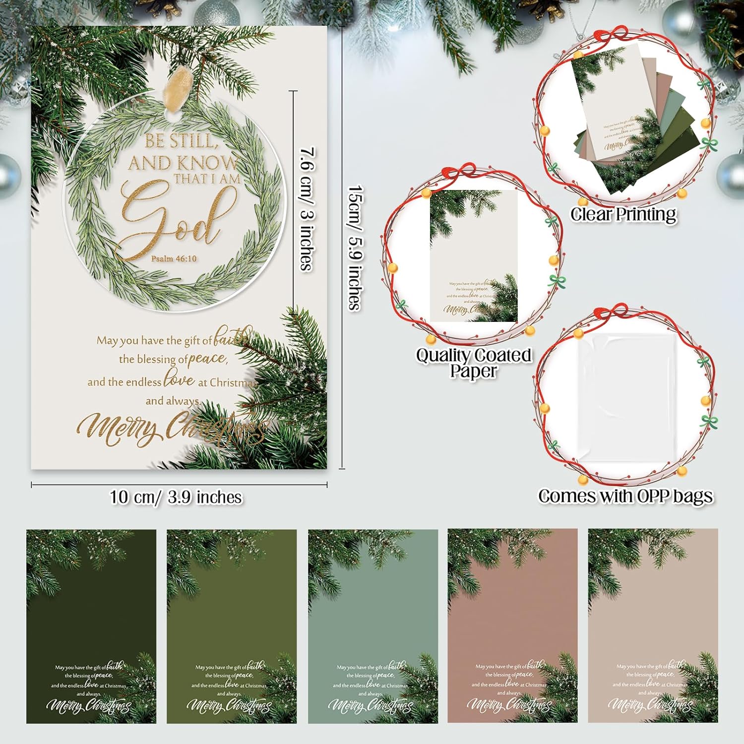 Thyle 48 Set Christian Appreciation Gift Acrylic Ornaments with Merry Christmas Cards Christmas Tree Decorations with Bibles Verse Gifts for Women Men Employee Family Church - Image 3