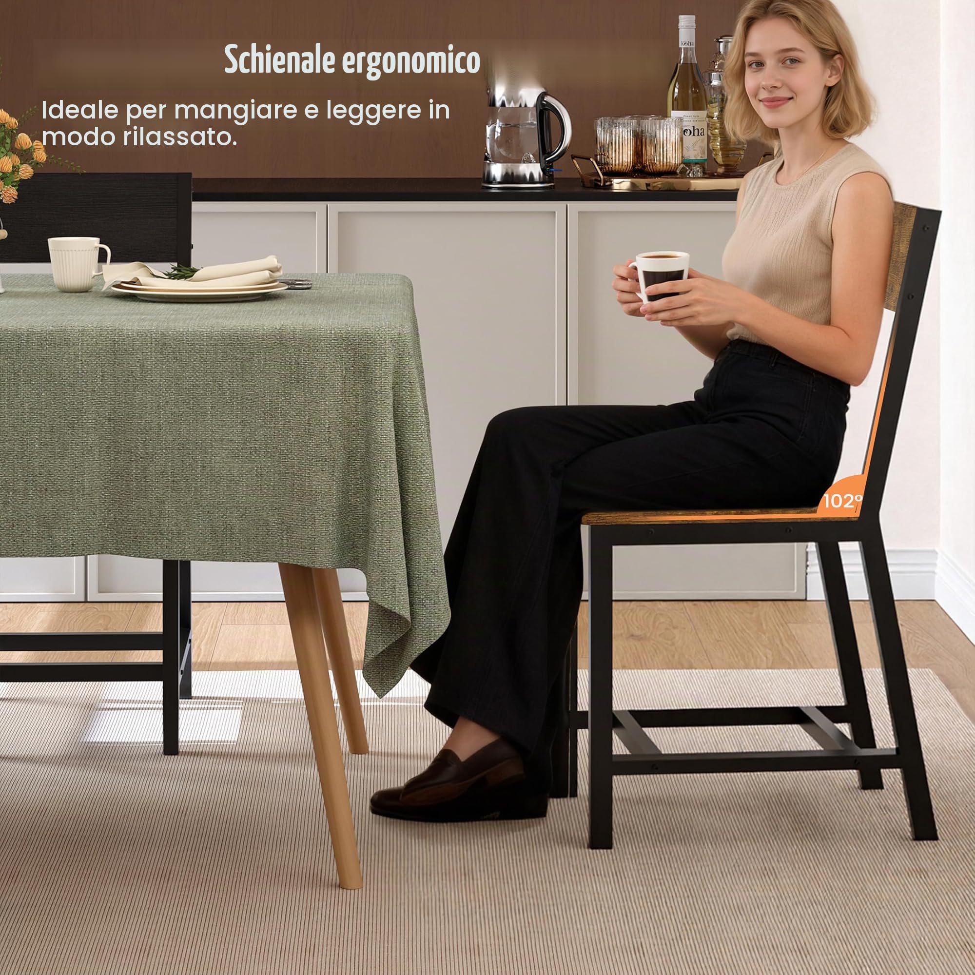 YOUDENOVA Sedie Da Pranzo Set di 6, Robusta Struttura In Metallo, Comode Sedie Da Cucina Con Schienale, Ideali Per Soggiorno, Sala Da Pranzo E Cucina, Marrone Vintage, Portata Fino a 150 Kg