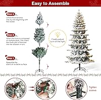 Vista 95 de Glitzhome Prelit Christmas Tree, 6ft Flocked Artificial Christmas Tree Serene Snowscape Fir with 300 Warm White Lights for Home, Office, Party