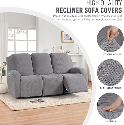 Miniatura 2 de KinCam Fundas reclinables, fundas elásticas para sillas reclinables, fundas para sofá reclinable, fundas de sofá reclinable a rayas, fundas