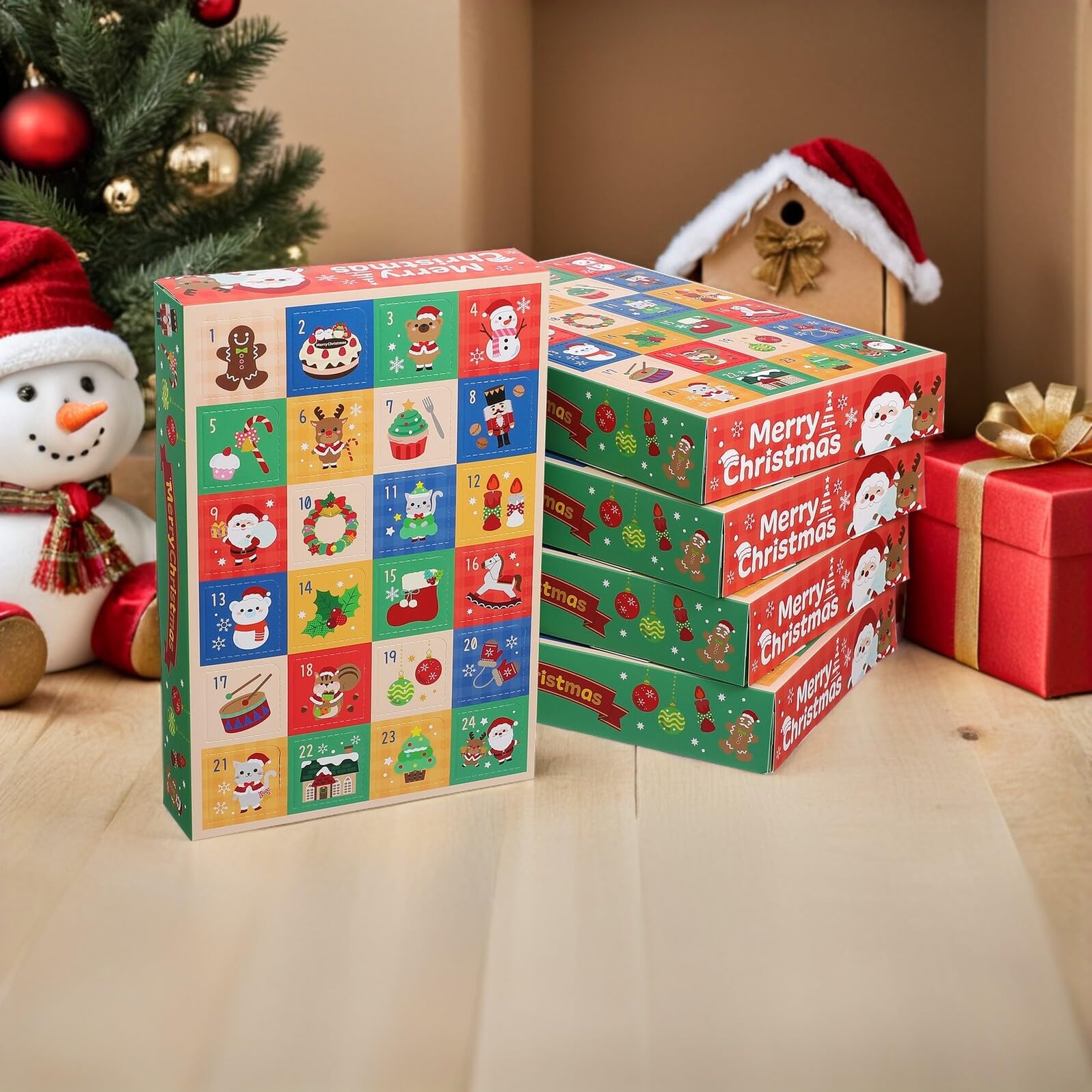 CHILDWEET 15 Stück Packung Adventskalender mit 24 Fächern Selbstgemacht Papierboxen zum Befüllen Dekorative Geschenkboxen für Süßigkeiten und Weihnachts Countdown Geeignet für Kinder