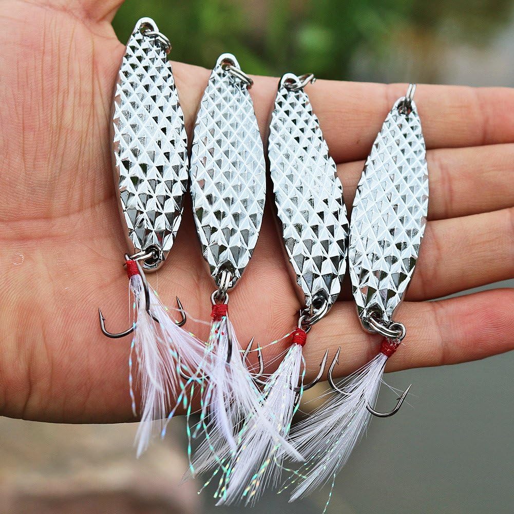 Sougayilang Spoons Hard Fishing Lures Treble Hooks Salmon Bass Metal Fishing Lure BaitsSILVER 5pcs : Sports & Outdoors