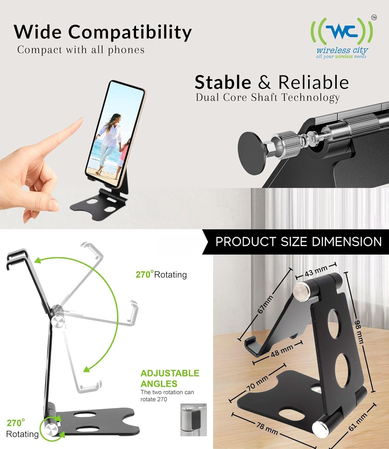 Wireless City Premium Cell Phone Stand - Pack of 3 Adjustable Aluminum Stands for iPhone, Samsung Galaxy, Kindle, iPad Nintendo Switch and More