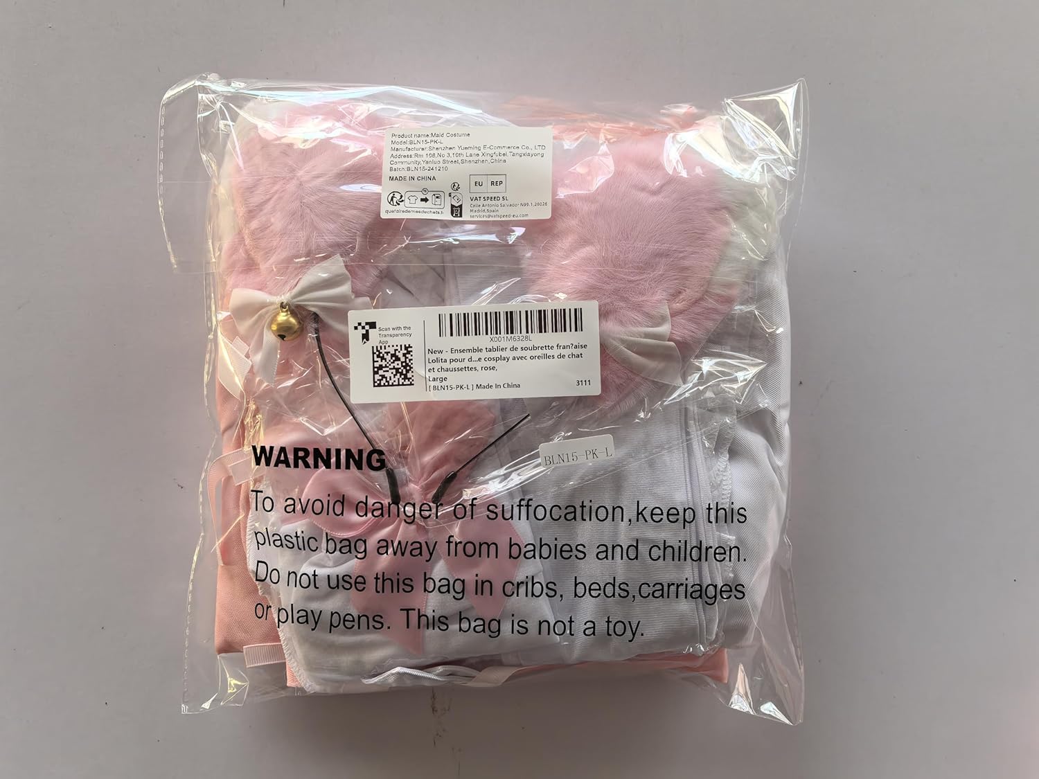 Anime French Maid Apron Lolita Fancy Dress Cosplay Costume Furry Cat Ear Gloves Socks Set(Pink L) - Image 8