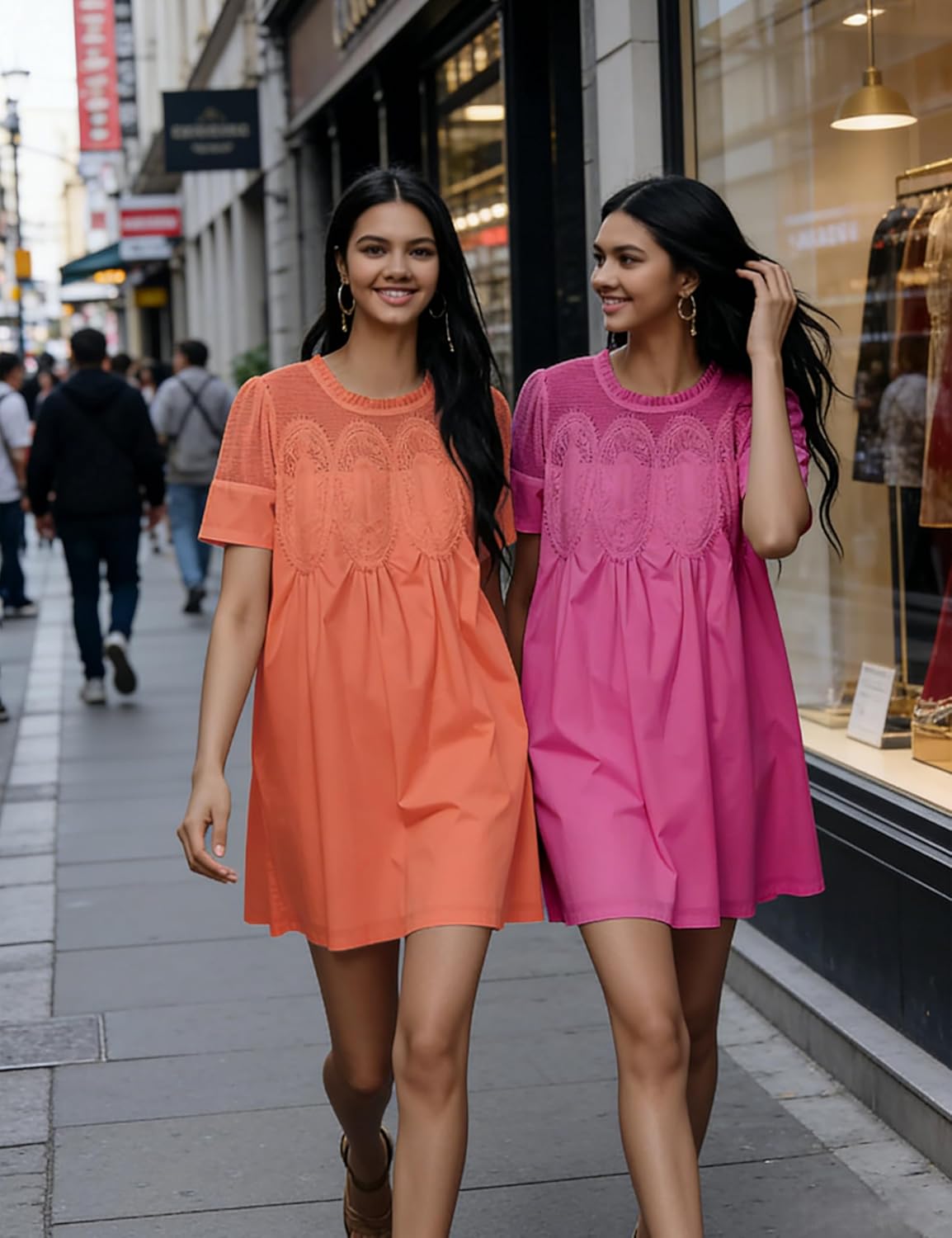 Womens Summer Lace Mini Babydoll Dress Ruffled Collar Short Sleeve Loose Mesh Swing Elegant Flared Sundress - Image 5