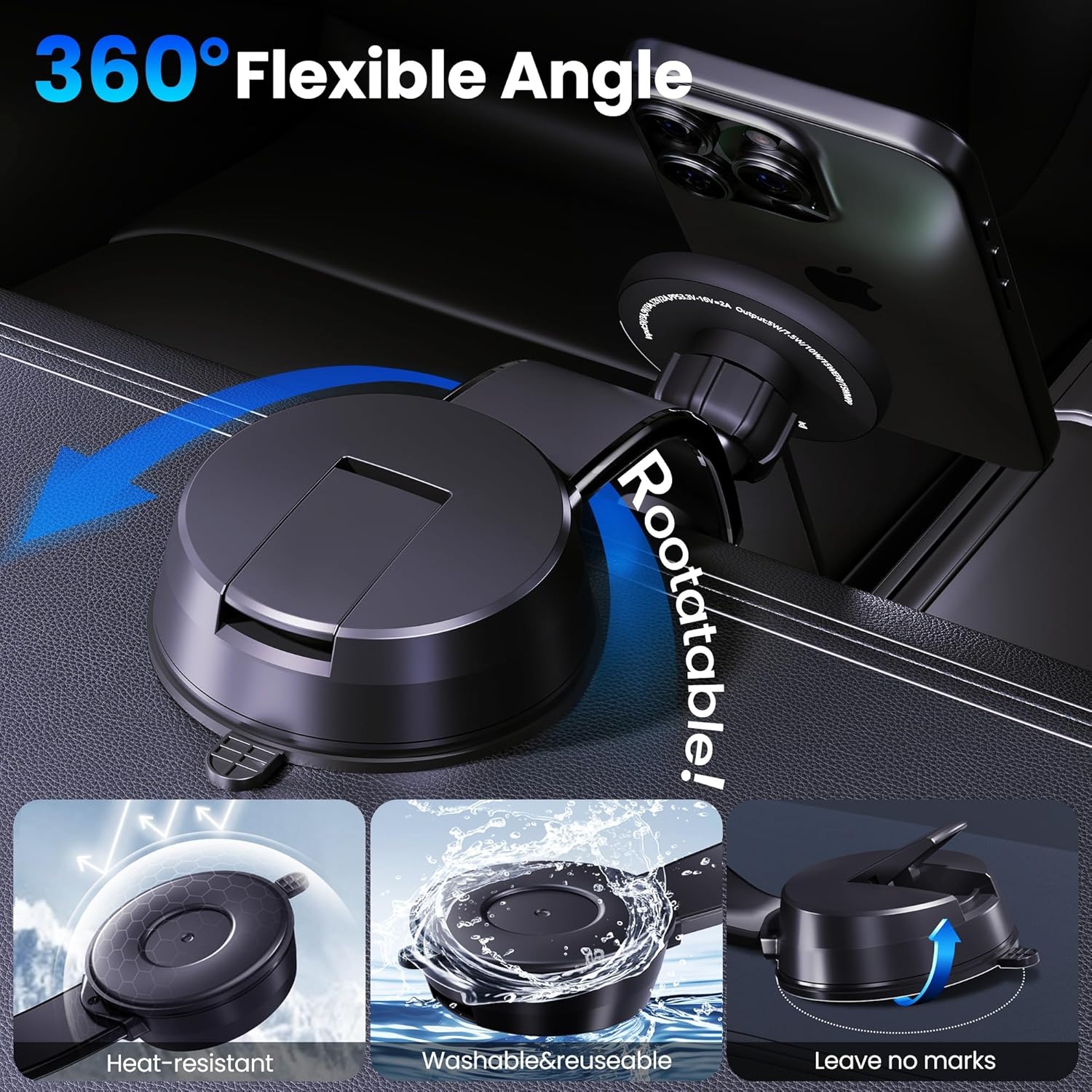 Upgrade [Qi2-Certified] 15W for MagSafe Wireless Car Charger Mount, 2XFast Charging[90+LBS Safe Suction] Magnetic Phone Holder Dashboard Windshield for iPhone 17/16/15/14/13/12 Pro Max,Black