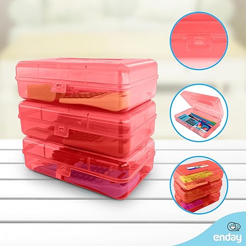 Miniatura 6 de Enday Caja de lápices roja, estuche de plástico para lápices, organizador multiusos con cierre a presión para el hogar y la oficina