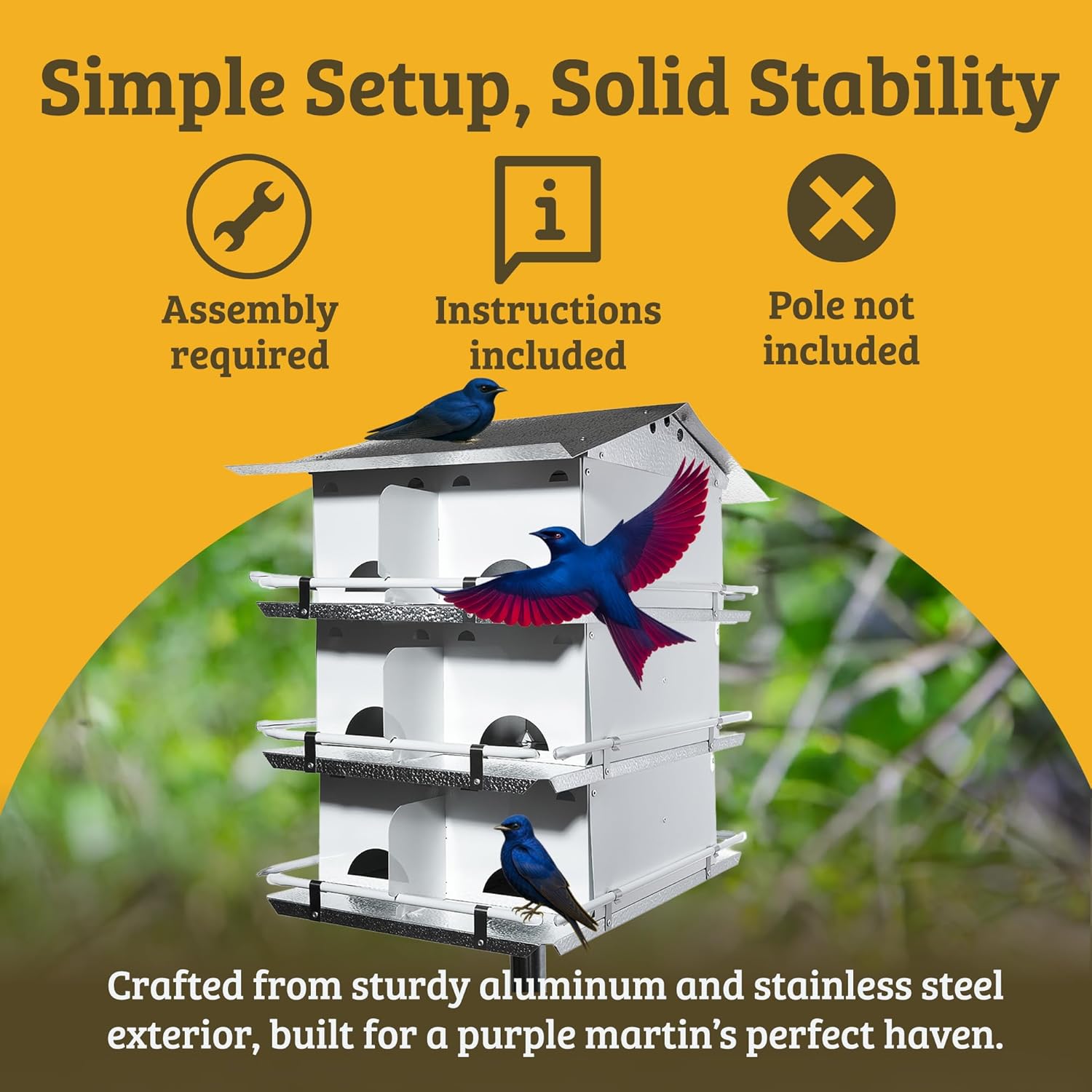 Birds Choice Premium Aluminum Purple Martin House – 12 Room, 3 Floor Birdhouse with Starling Resistant Entrance Holes, Ventilated Roof & Easy Cleaning, Unassembled– USA Made