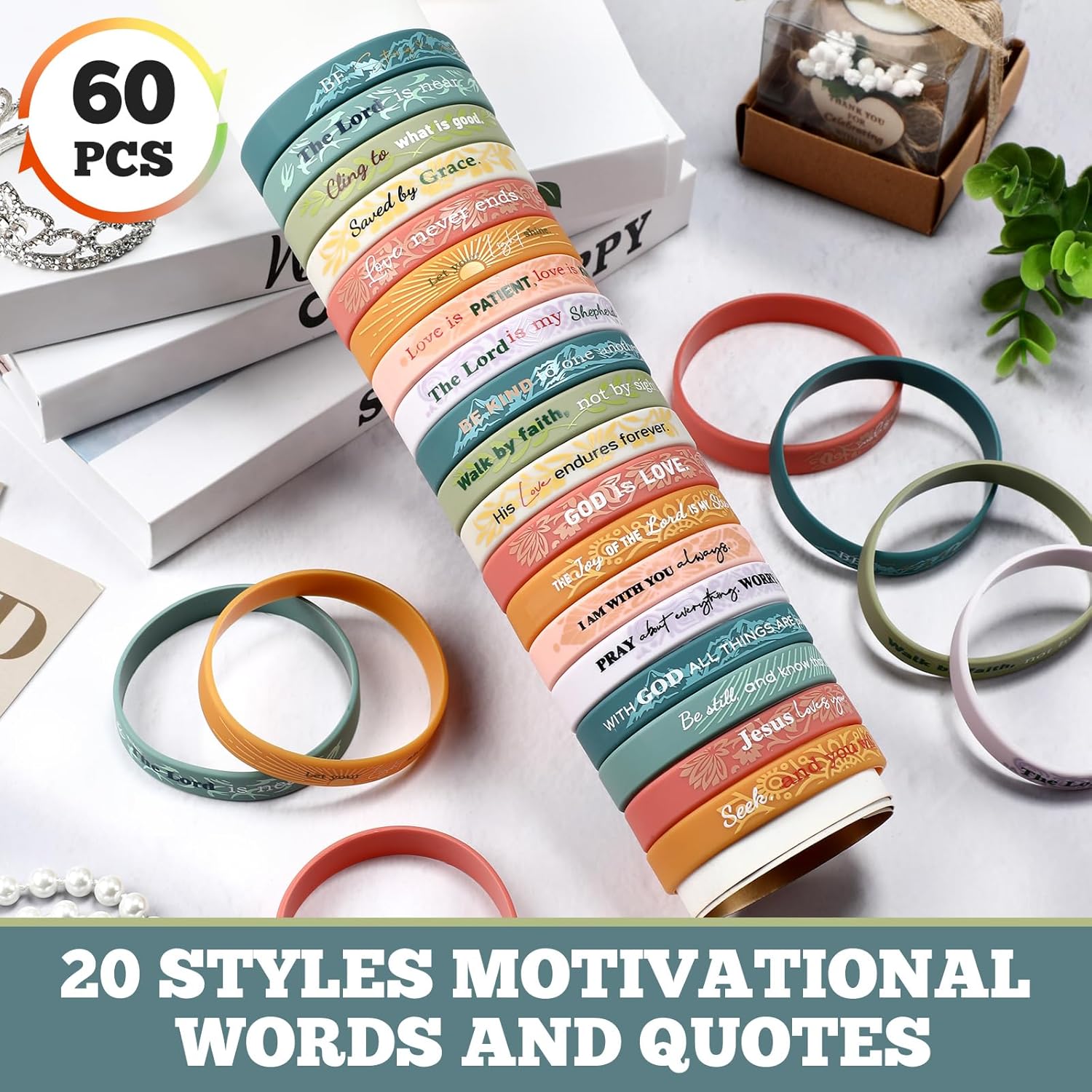 Bucherry 60 Pcs Christian Bracelets Rubber Bible Verse Bracelets Christian Silicone Jesus Religious Wristbands Bulk for Men Women Party Favors - Image 6