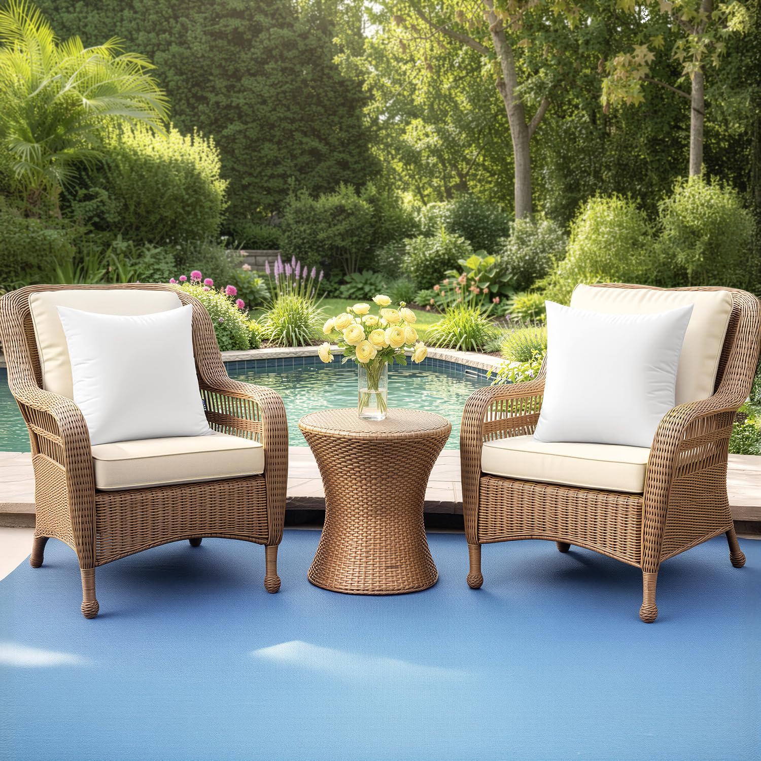 Woaboy Lot de 2 coussins d'extérieur imperméables - Résistants aux intempéries - 40 x 40 cm - Rembourrage intérieur - Coussin intérieur en plumes - Coussin décoratif - Pour jardin, canapé, salon