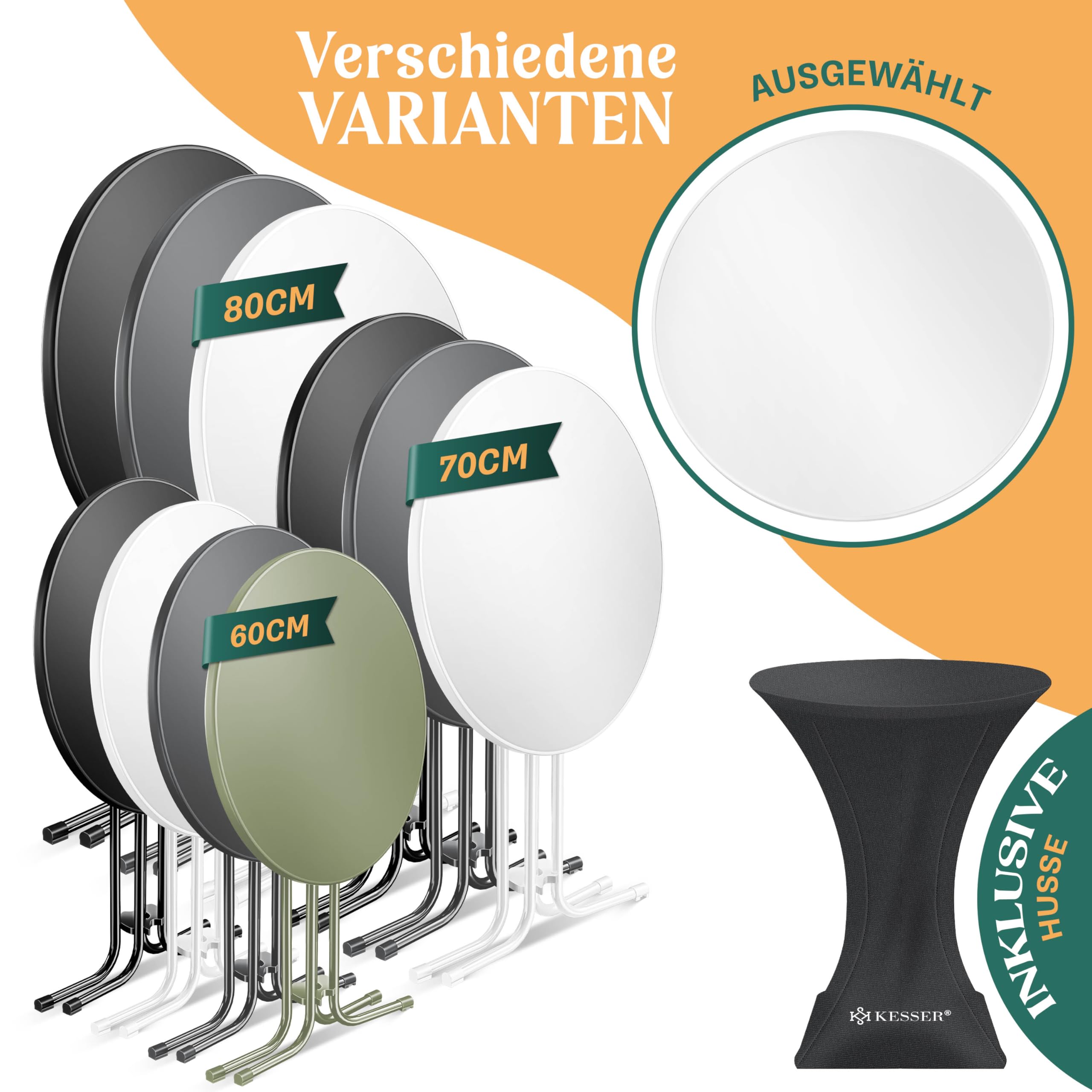 KESSER® Gastro Stehtisch klappbar Bistrotisch 2er Set | Pulverbeschichtete Edelstahlplatte | höhenverstellbare Füße | Party-Tisch Ø 80cm | In- & Outdoor | Empfangstisch inkl. Husse | Klapptisch Gelb