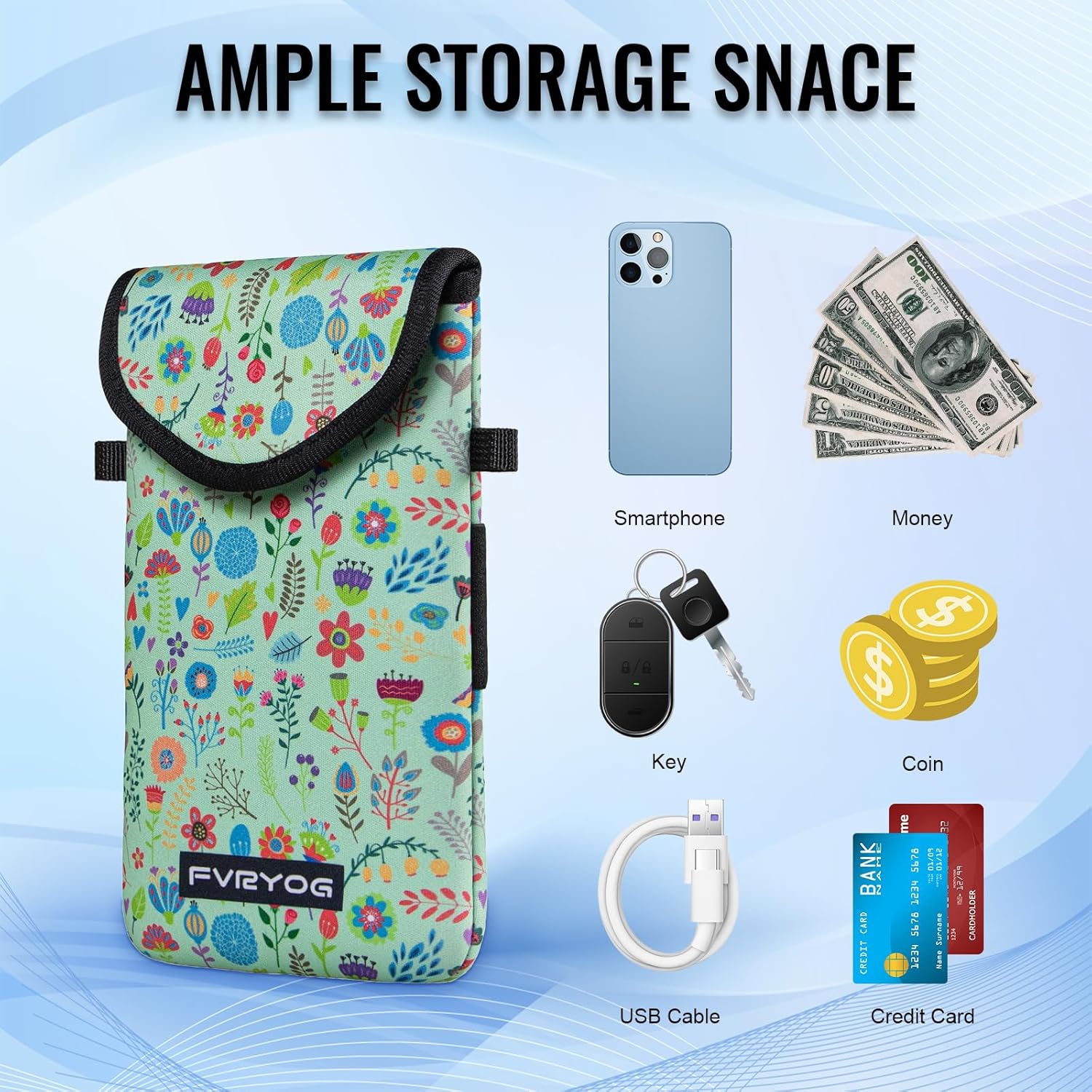 Neoprene Phone Sleeve Pouch Case Bag for Men Women w/Crossbody Strap/Neck Lanyard for iPhone 16/15 Plus, 16e - Image 4