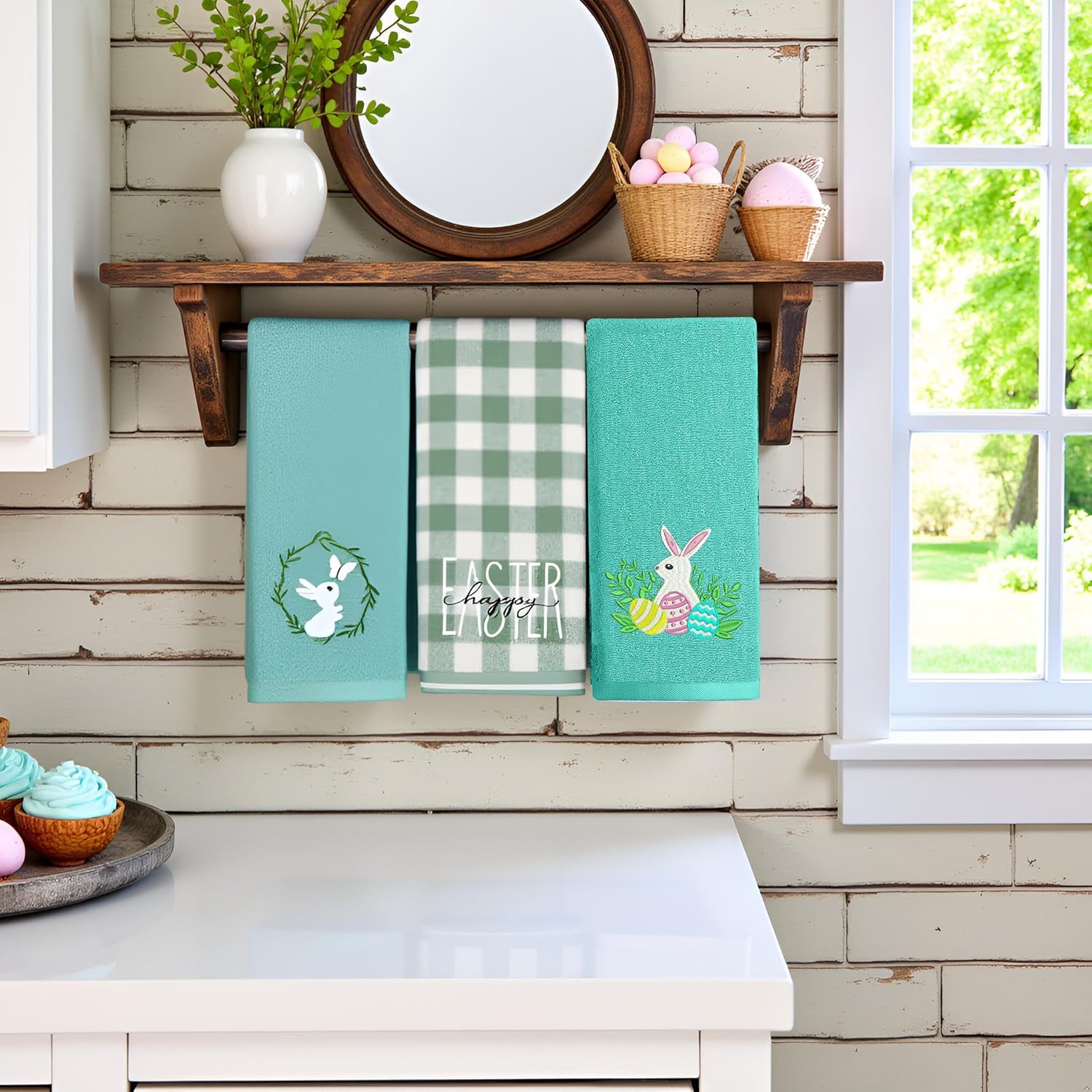 3pcs Buffalo Plaid Easter Bunny Hand Towels Set 100% Cotton Soft Absorbent Spring Bathroom Hand Towels 14x29 Inch Cute Easter Day Kitchen Decor Towels Holiday Bathroom Decor Gift(Blue) - Image 4