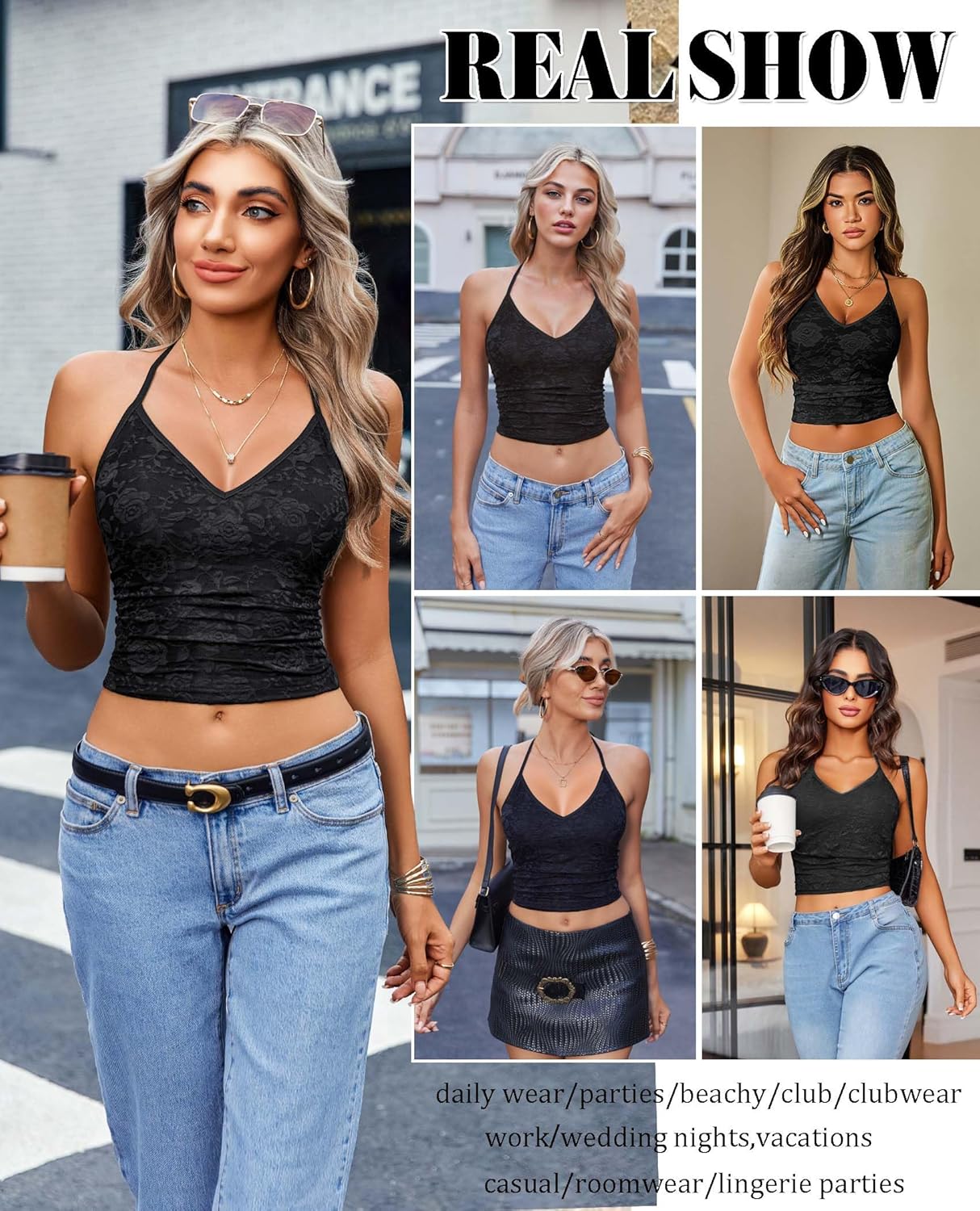 Avidlove Sexy Tops for Women Lace Camisole Y2k Halter Crop Top Slim Going Out Outfits 2025 Trendy - Image 6