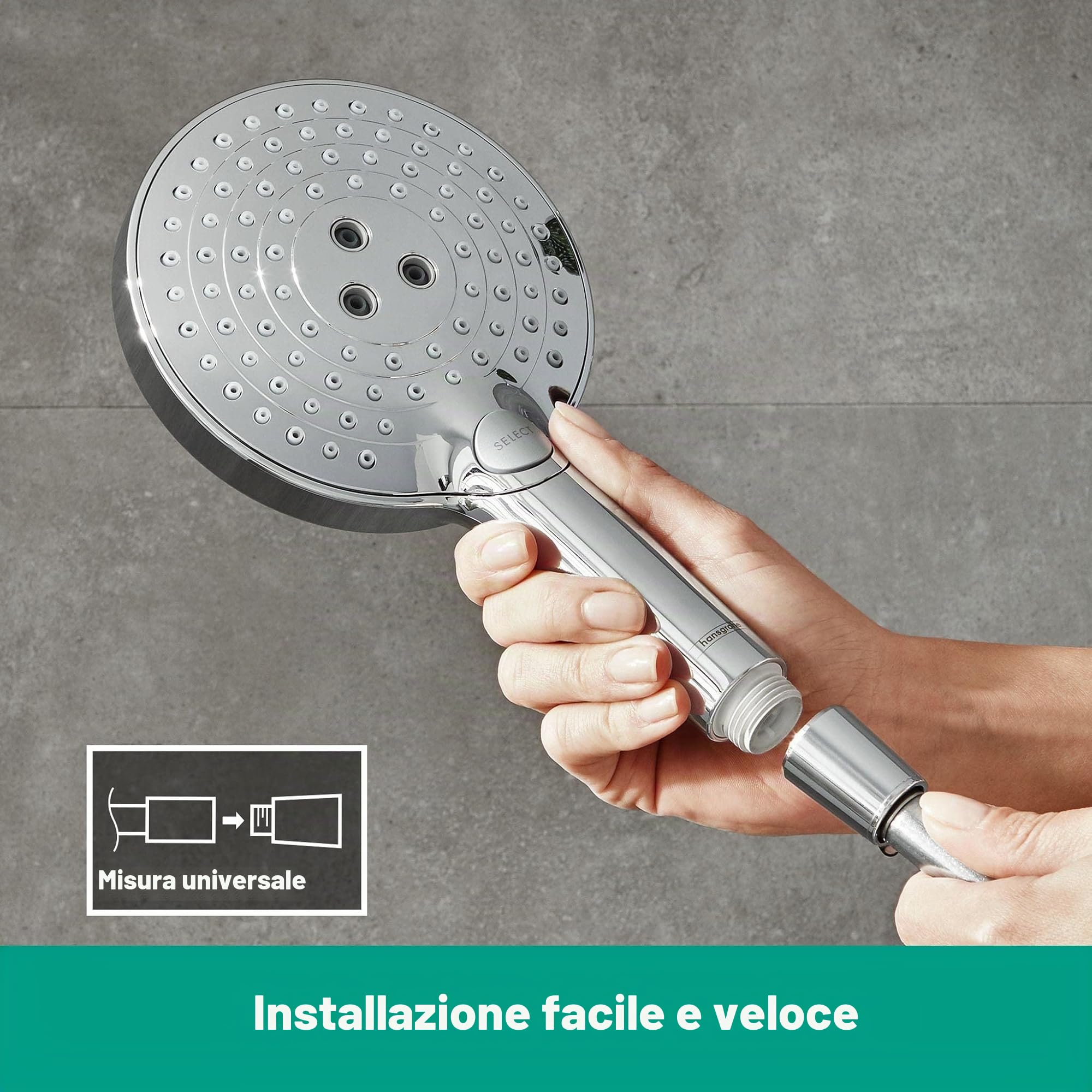 hansgrohe Raindance Select S - Doccetta per doccia, Doccino con 3 getti, Soffione doccia rotondo (⌀ 125 mm) con funzione anticalcare, cromo, 26530000