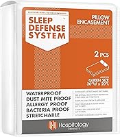 Hospitology Queen Pillow Encasements Set of 2 - Waterproof Zippered Bed Bug Dust Mite Proof Hypoallergenic Protectors 20x30"