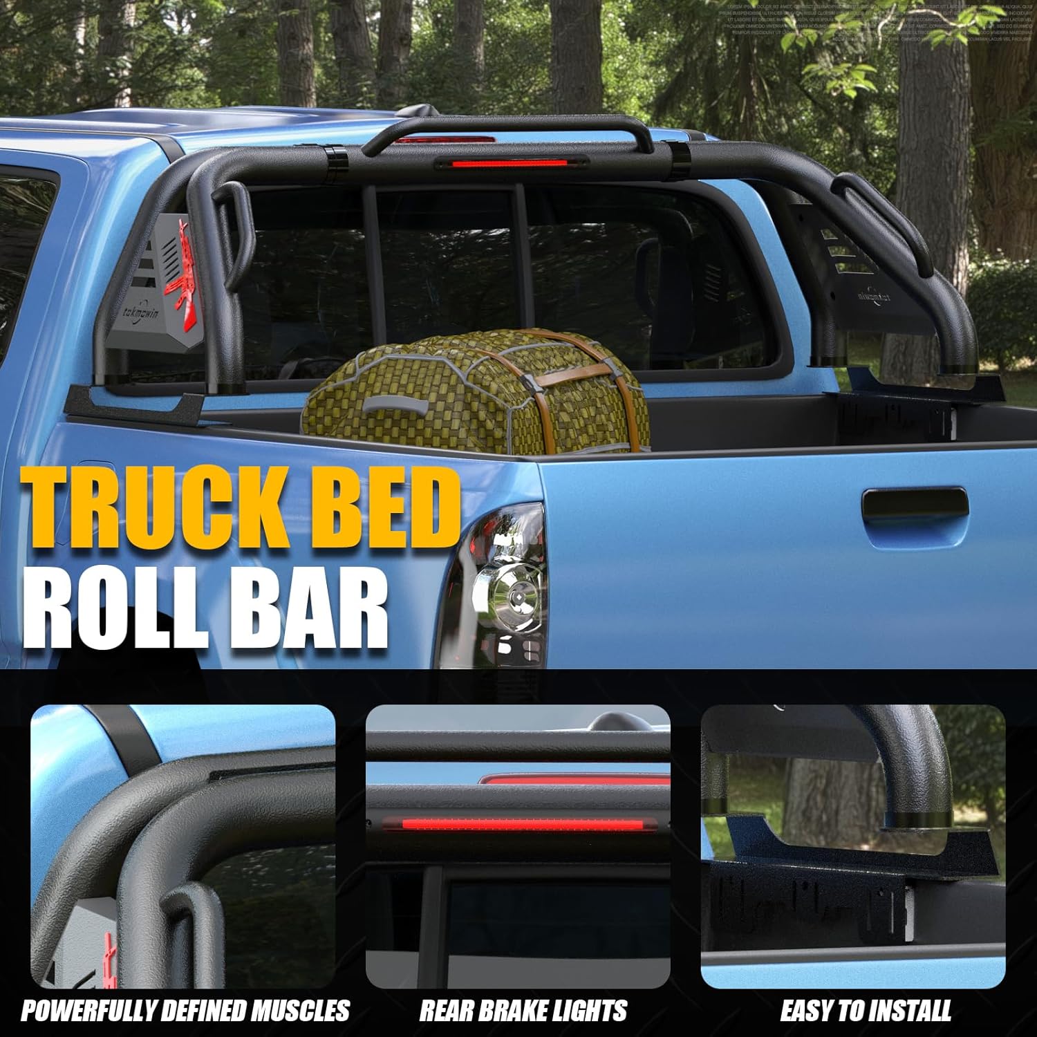 Truck Bed Roll Bar for Mid & Full Size Truck, Adjustable Cargo Chase Rack with Hand Grab for Ford Ranger F-150, Chevy Silverado & GMC Sierra 1500, Gladiator, Tacoma, Tundra, Frontier, Titan