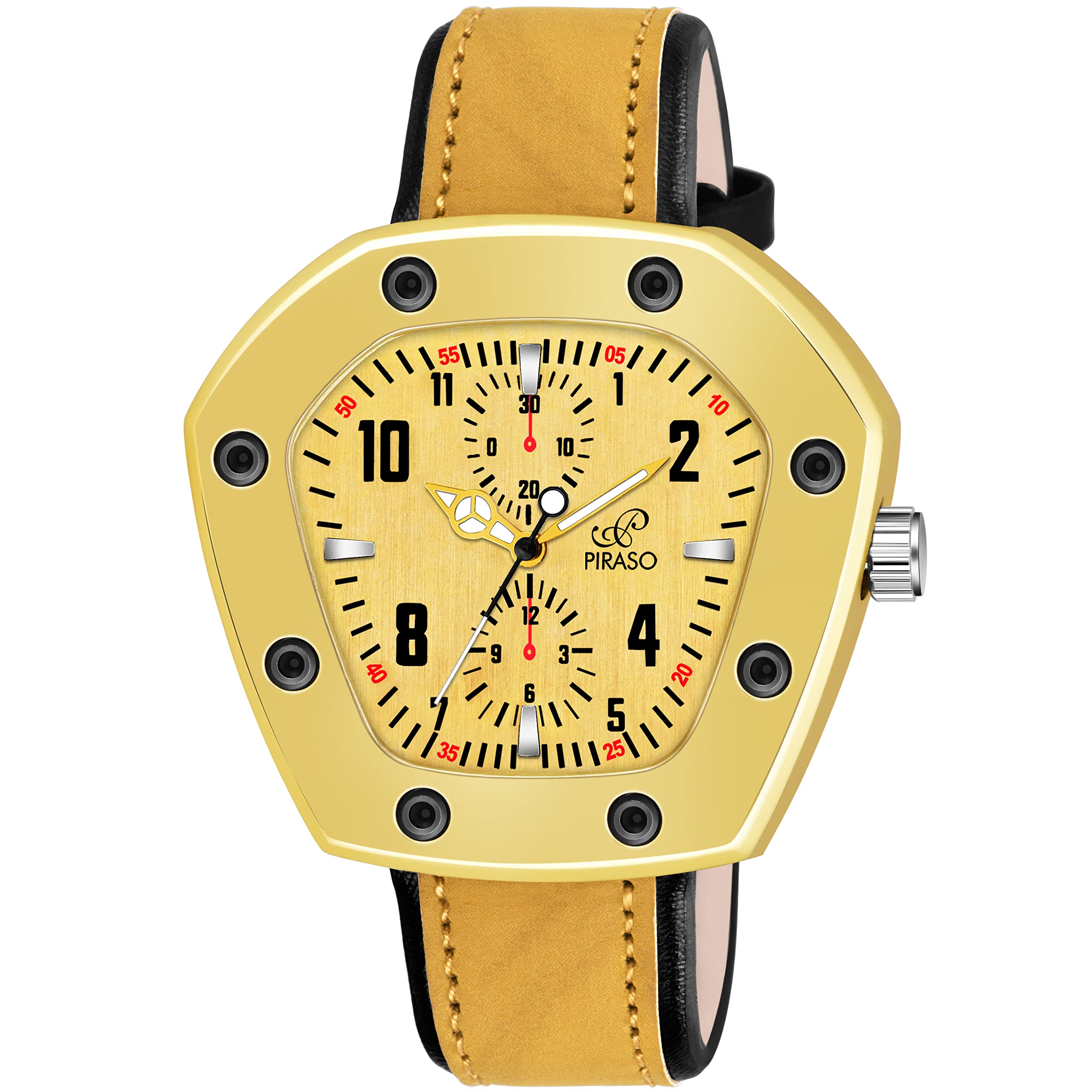 PIRASO Latest Luxury Golden Dial with Golden&Black Strap Analog Watch for Men (B0BJQ5F96Q) Amazon Price History, Amazon Price Tracker