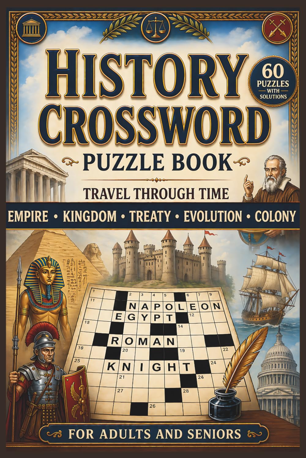 History Crossword Puzzle Book for Adults: 60 Large Print Crosswords on World History, Ancient Civilizations, and Famous Historical Events: Fun ... Educational Crossword Puzzles with Solutions