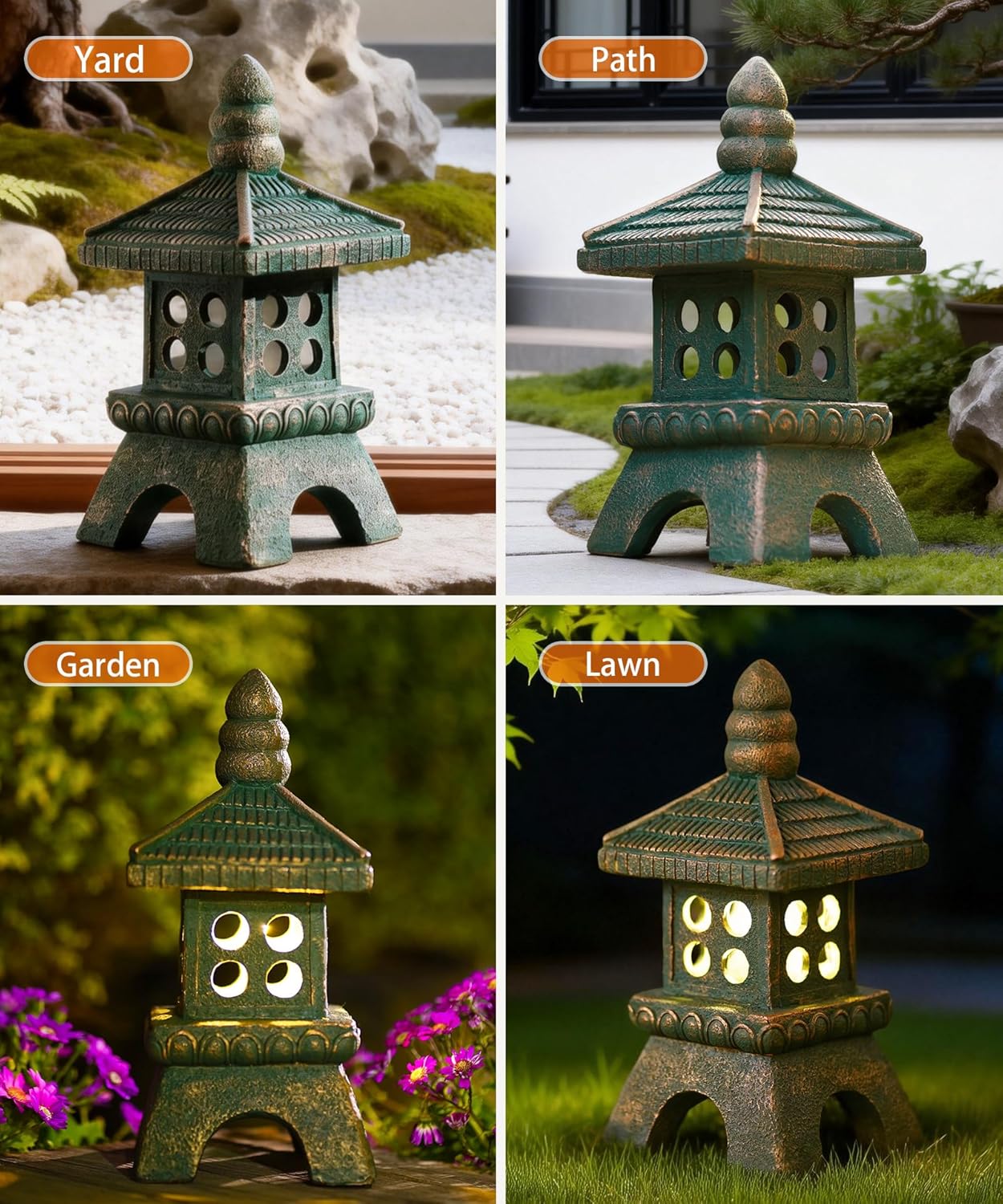 Nacome Solar Pagoda Garden Statues:11.5 inches Outdoor Waterproof Resin Zen Decor for Landscape Balcony Patio Porch Yard Ornament(Bronze)
