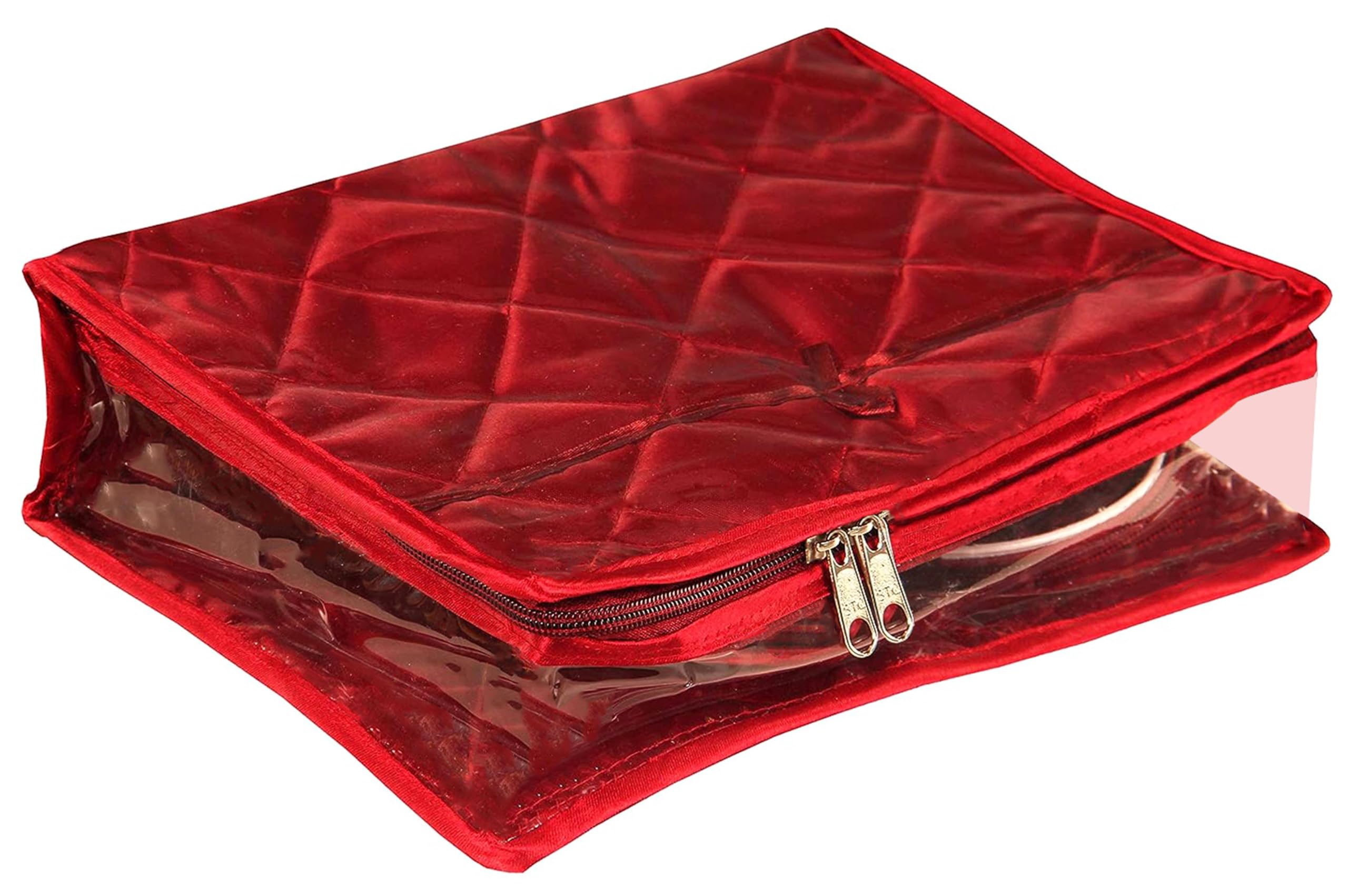atorakushon Satin Maroon Multipurpose Make Up Jewellery Cosmetic Organizer Necklace Pouches Traveling Kit for Women's, 20 Cm 3