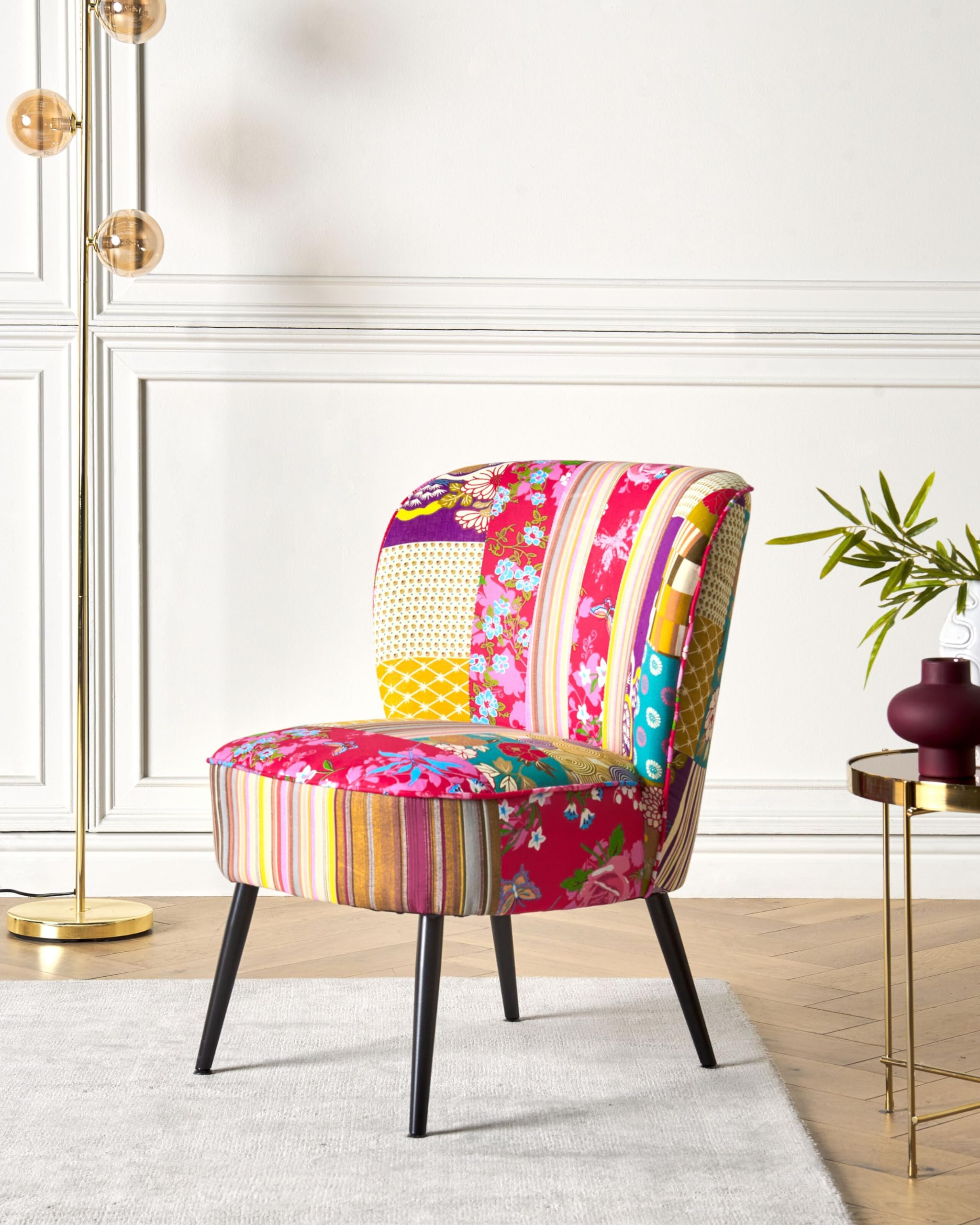 Beliani Bequemer Sessel aus Stoff bunt/schwarz Patchwork Design Voss
