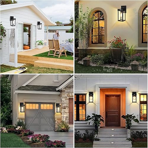 Miniatura 4 de Paquete de 2 lámparas solares de pared para exteriores con sensor de atardecer a amanecer, luces de pared negras de gran tamaño con 3 modos de