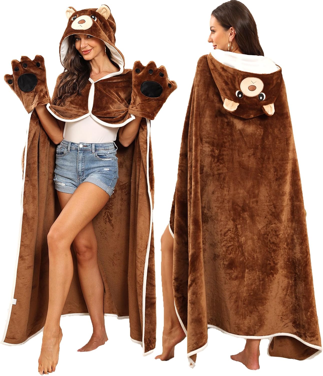 Brown Bear Gifts for Women Adult Bear Wearable Hooded Blanket Costume for Christmas Birthday Wife Mom