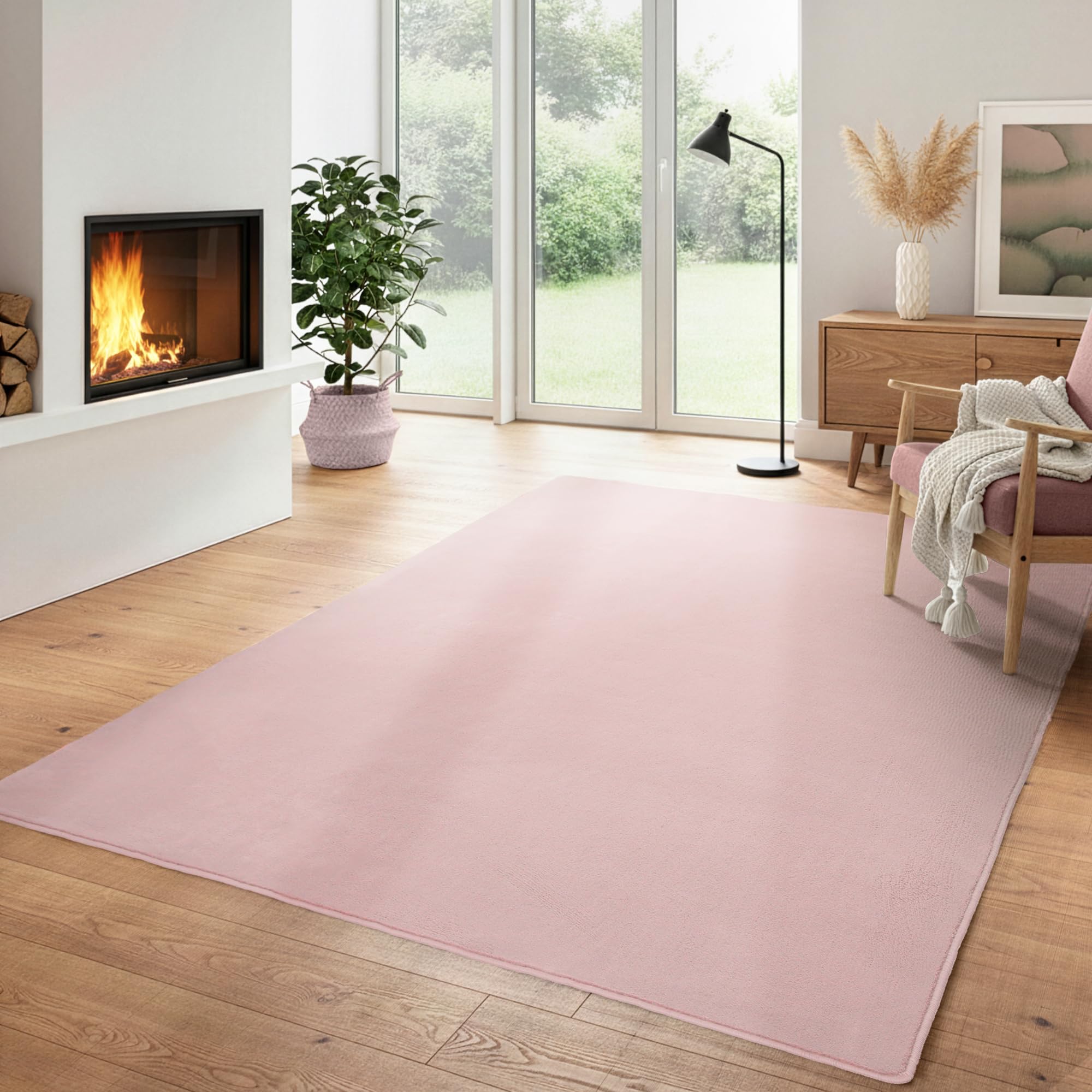 Einfarbiger Teppich Rund Wohnizmmer, Esszimmer, Schlafzimmer, Küchenteppich Waschbar Runder Teppich Beige Flauschig Kurzflor Carpet