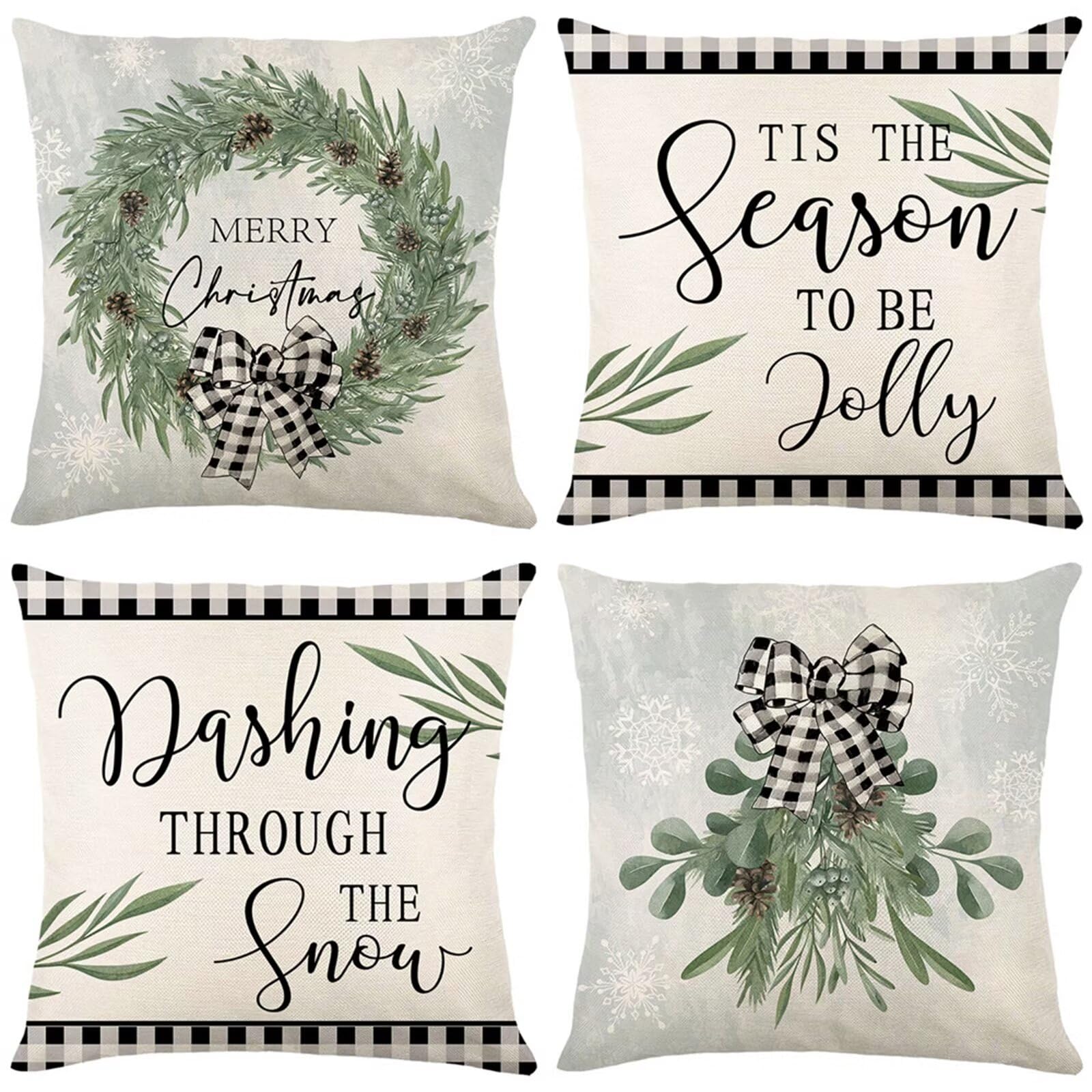 Coussin Noël deco doux lot de 4 housses 50x50 pour un salon cocooning et chaleureux