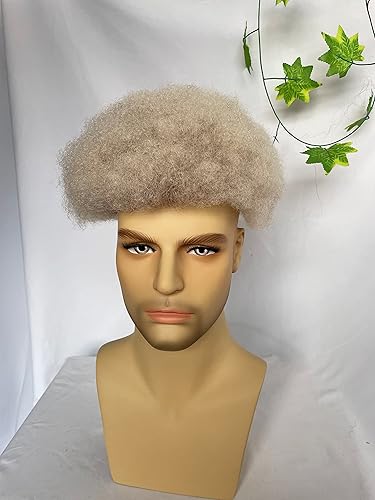 Dreambeauty Toupee para hombre de 10 × 8 pulgadas, 100% cabello humano, raíces marrones, degradado 60#, color blanco, pieza de pelo de piel fina,