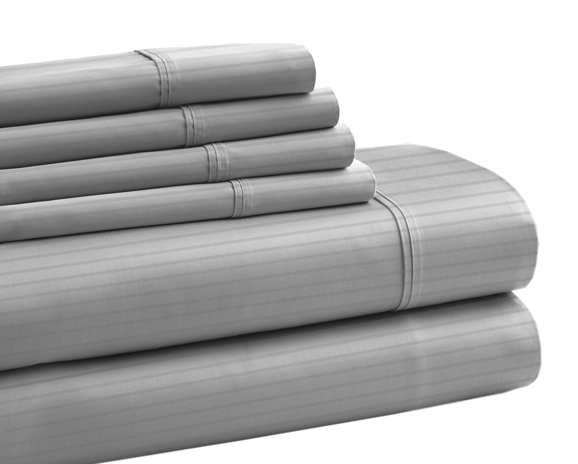 Addy Home ADDY3576 6 Piece T800 Cotton Rich Stripe Sheet Set, Full, Grey
