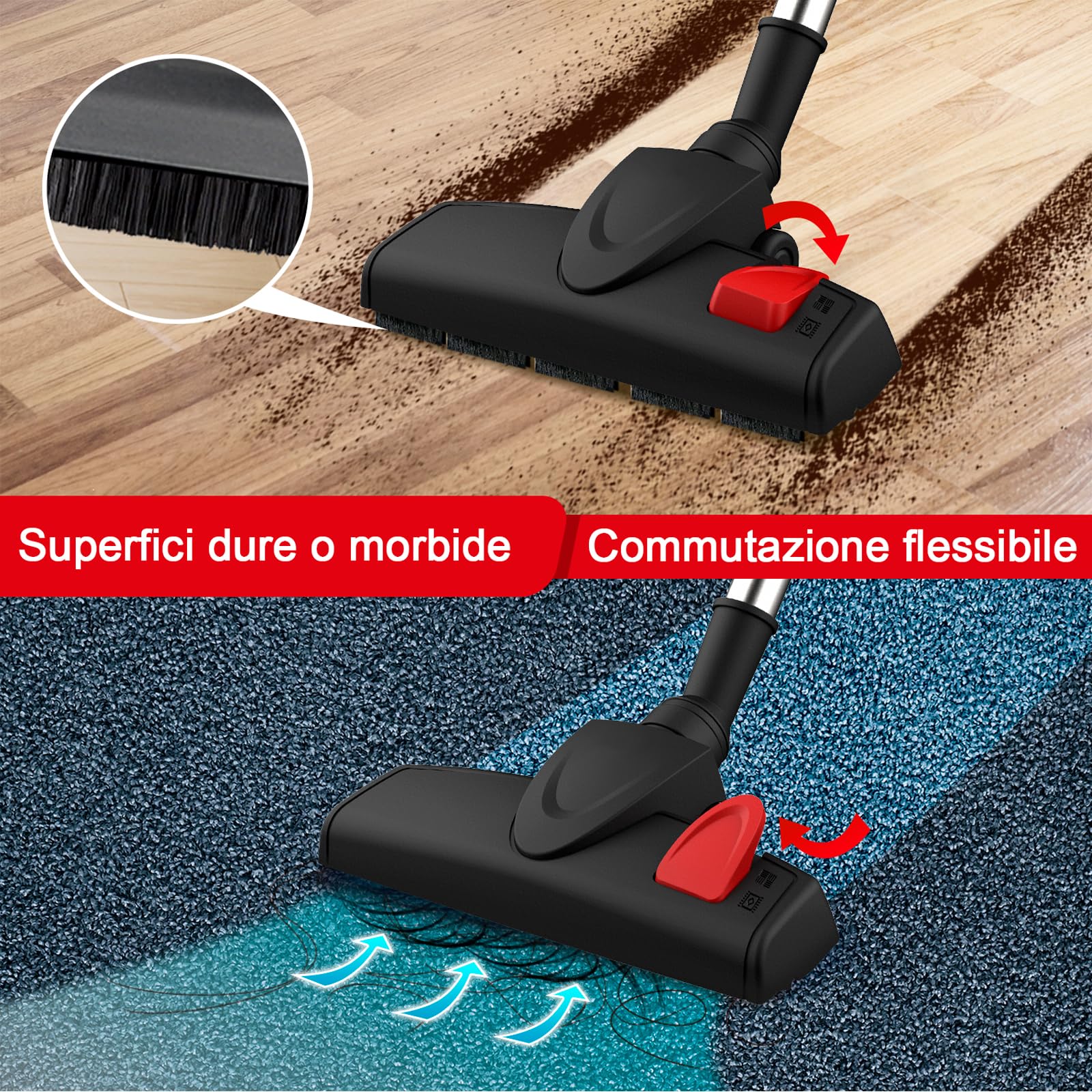 Aspirapolvere con filo Portatile, Scopa Elettrica con Filo potente 20kPA 600W, 3 in 1 Aspirapolvere senza Sacco, con Cavo 6m, per Pavimenti Duri e Peli di Animali Domestici