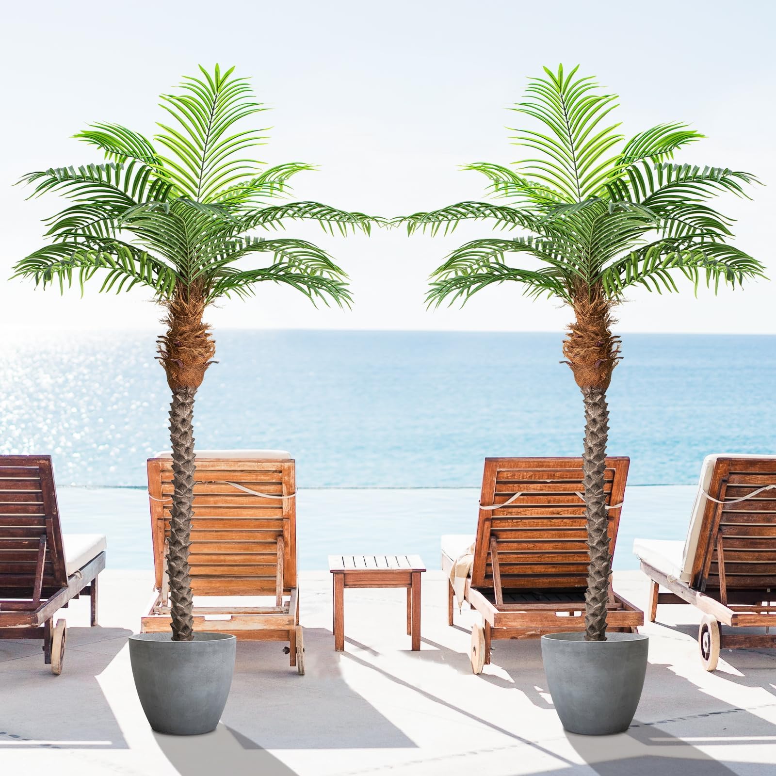 7ft Tall Artificial Phoenix Palm Tree for Outdoor Indoor Decor, Large Faux Coconut Silk Palm Tree Tropical Fake Tree Perfect for Outside Patio Poolside Home Office Decor (Set of 2)