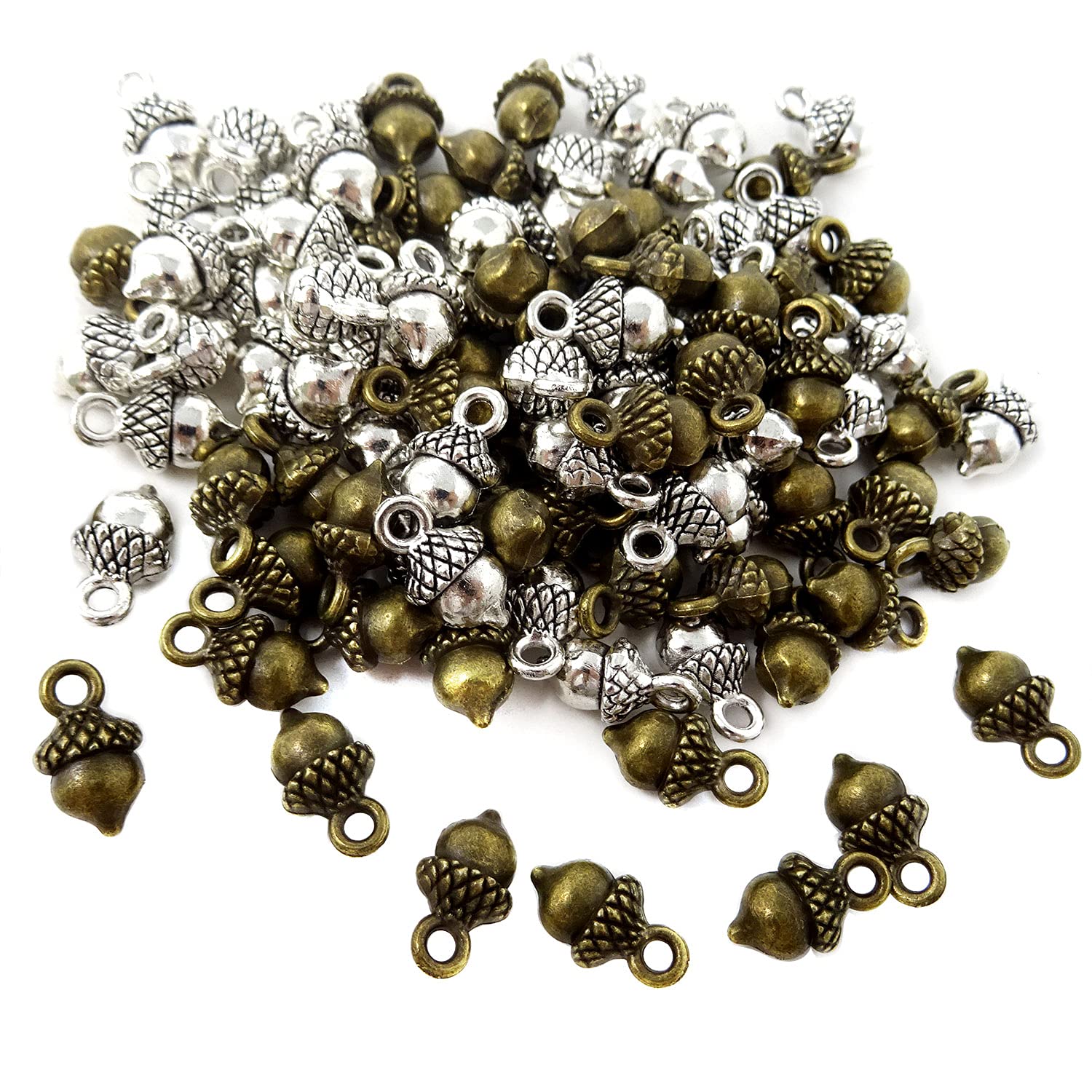 Honbay 100PCS Alloy Acorn Charms Pendant 3D Nut Charms Beads for Crafting Earring Bracelet Necklace Keychain Jewelry Making (2 Color)