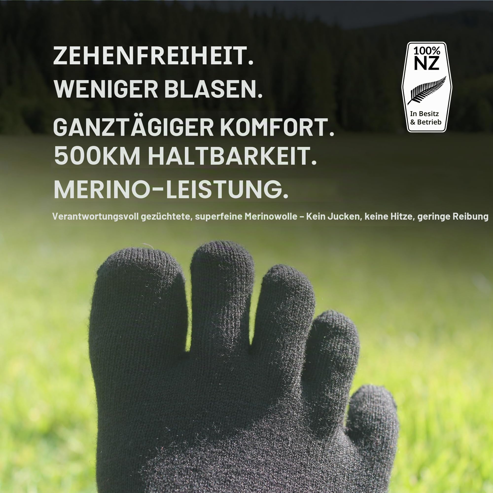 Creepers Athletic Toe Socks: Blister Busting Merino Zehensocken, Quarter Crew Runner, Unisex für Damen und Herren
