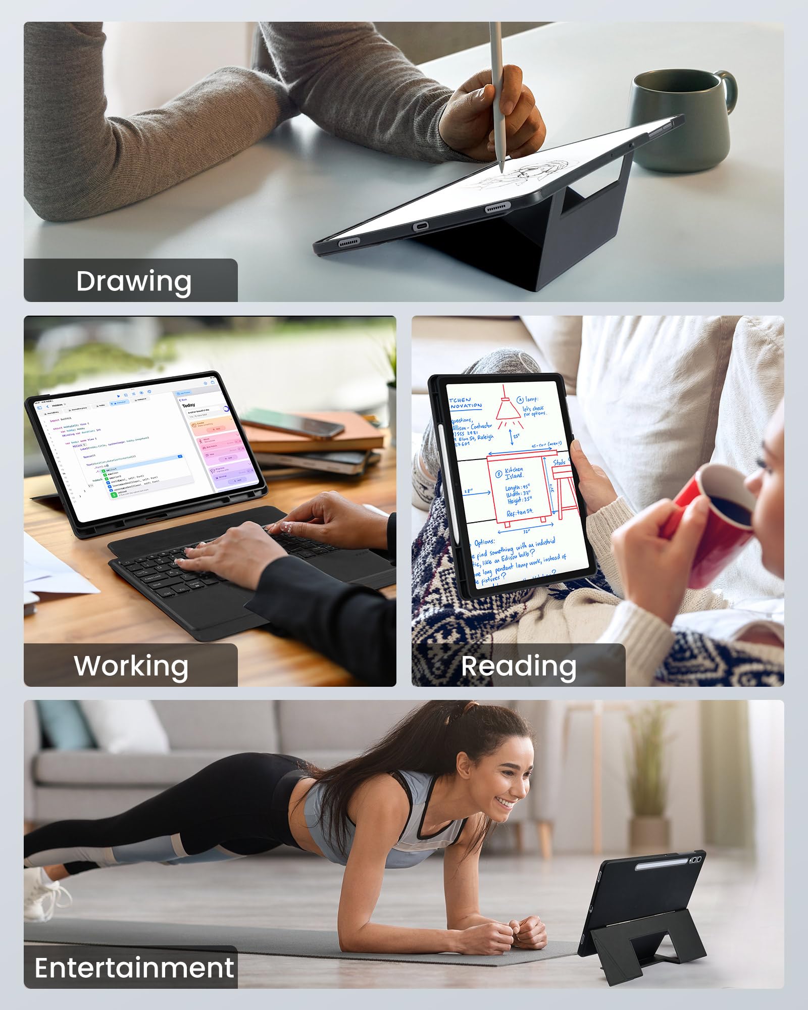 SOPPY Funda con teclado giratorio retroiluminado con trackpad para Samsung Galaxy Tab S10+/S9 FE+/S9+/S8+/S7+/S7 FE de 12.4 pulgadas, retroiluminación de 7 colores, funda delgada con teclado
