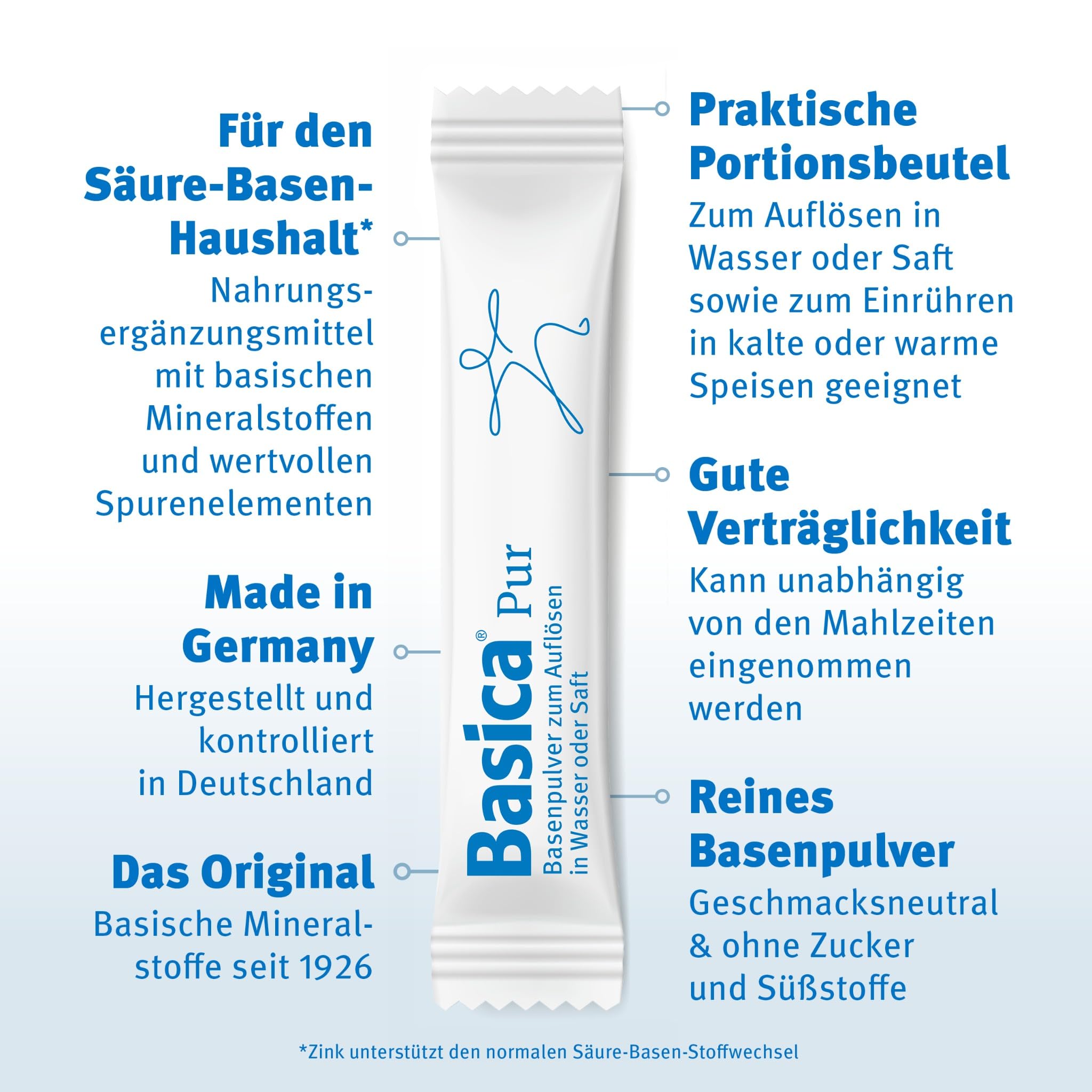 Basica® Pur Basenpulver zum Auflösen in Wasser | für eine normale Säure-Basen-Balance | vegan, laktosefrei & ohne Zucker | verschiedene basische Mineralien und Spurenelemente | 20 Sticks