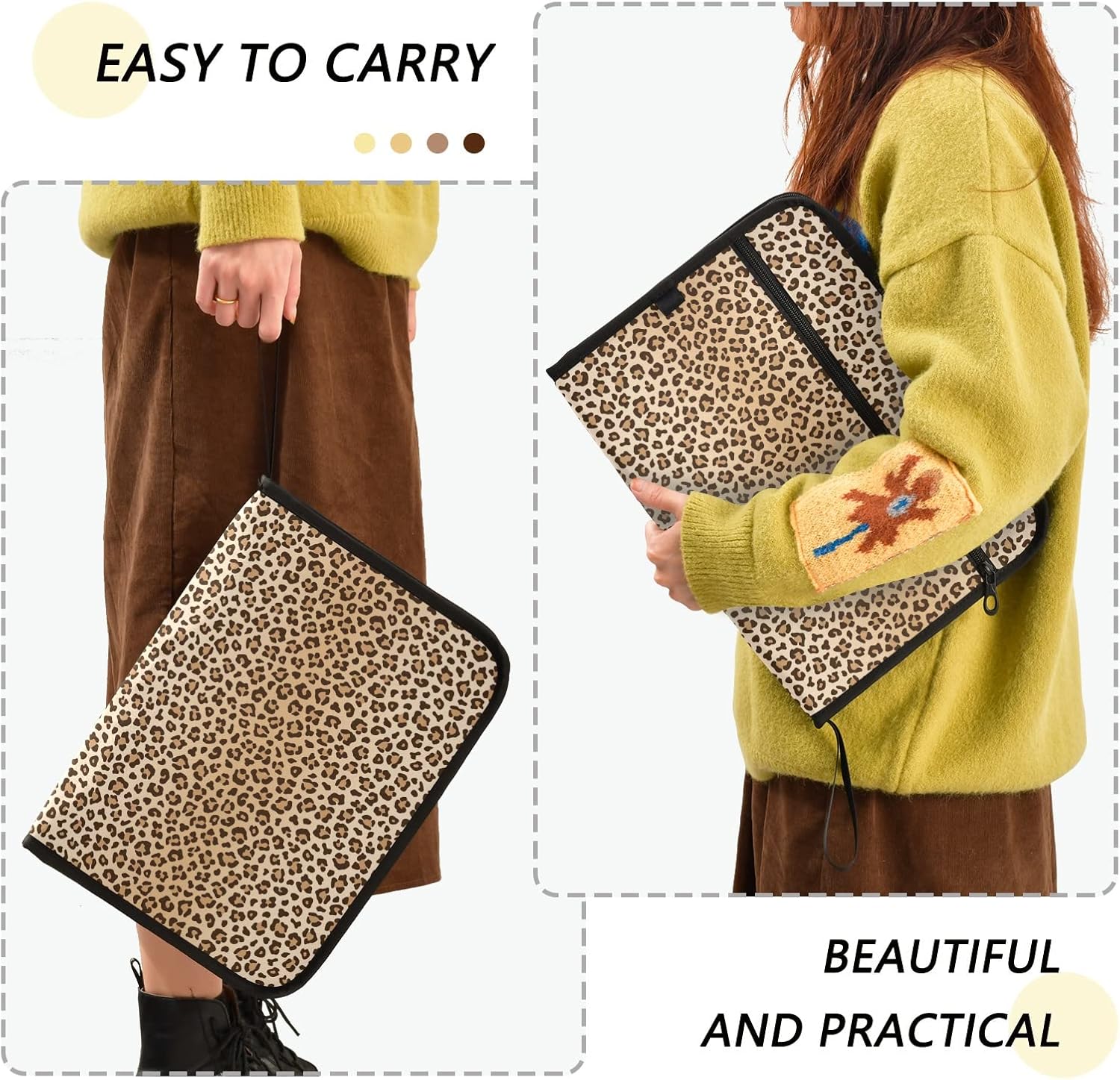 susiyo Brown Leopard Print Animal Expanding File Folder 13 Pocket Expanding Organizer File Folder for A4 Letter Size